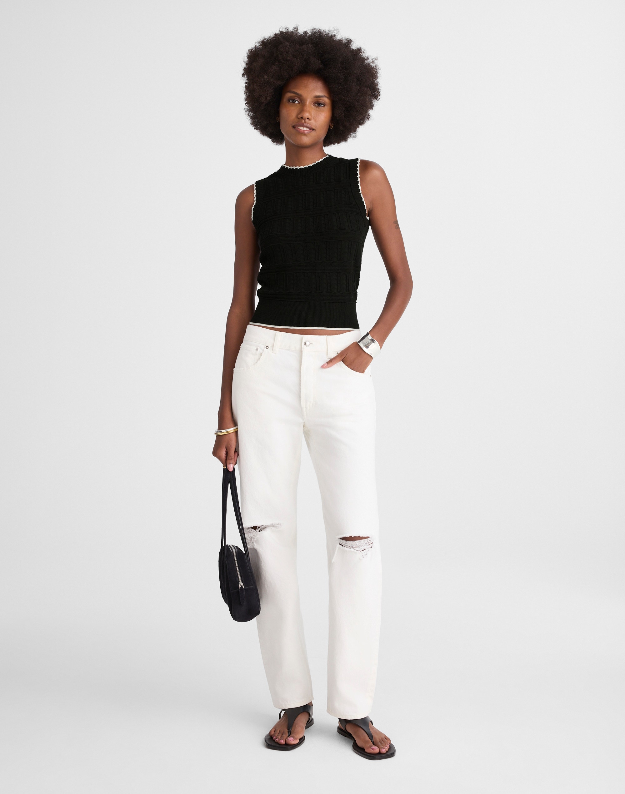 Mixed-Stitch Sleeveless Sweater