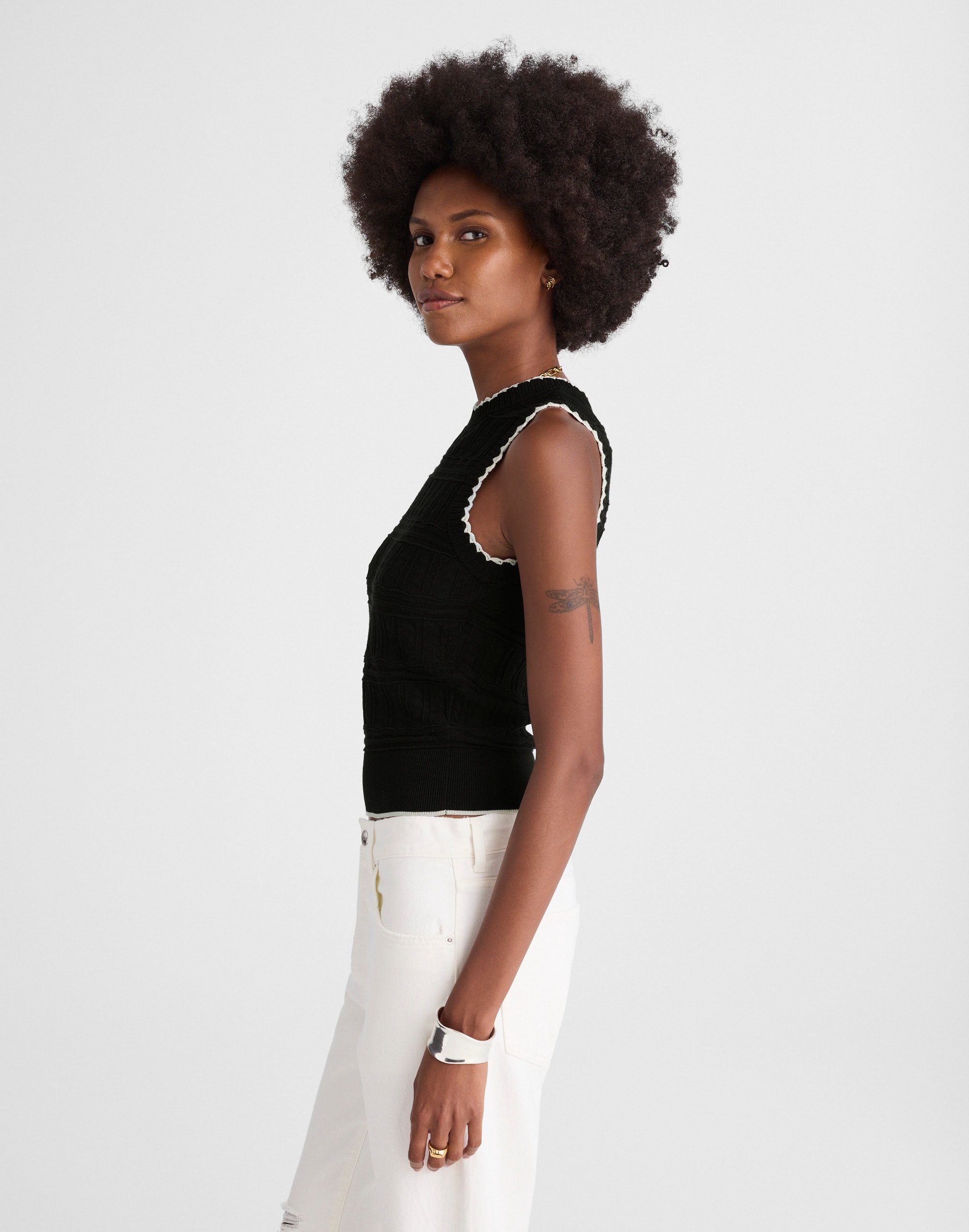 Mixed-Stitch Sleeveless Sweater