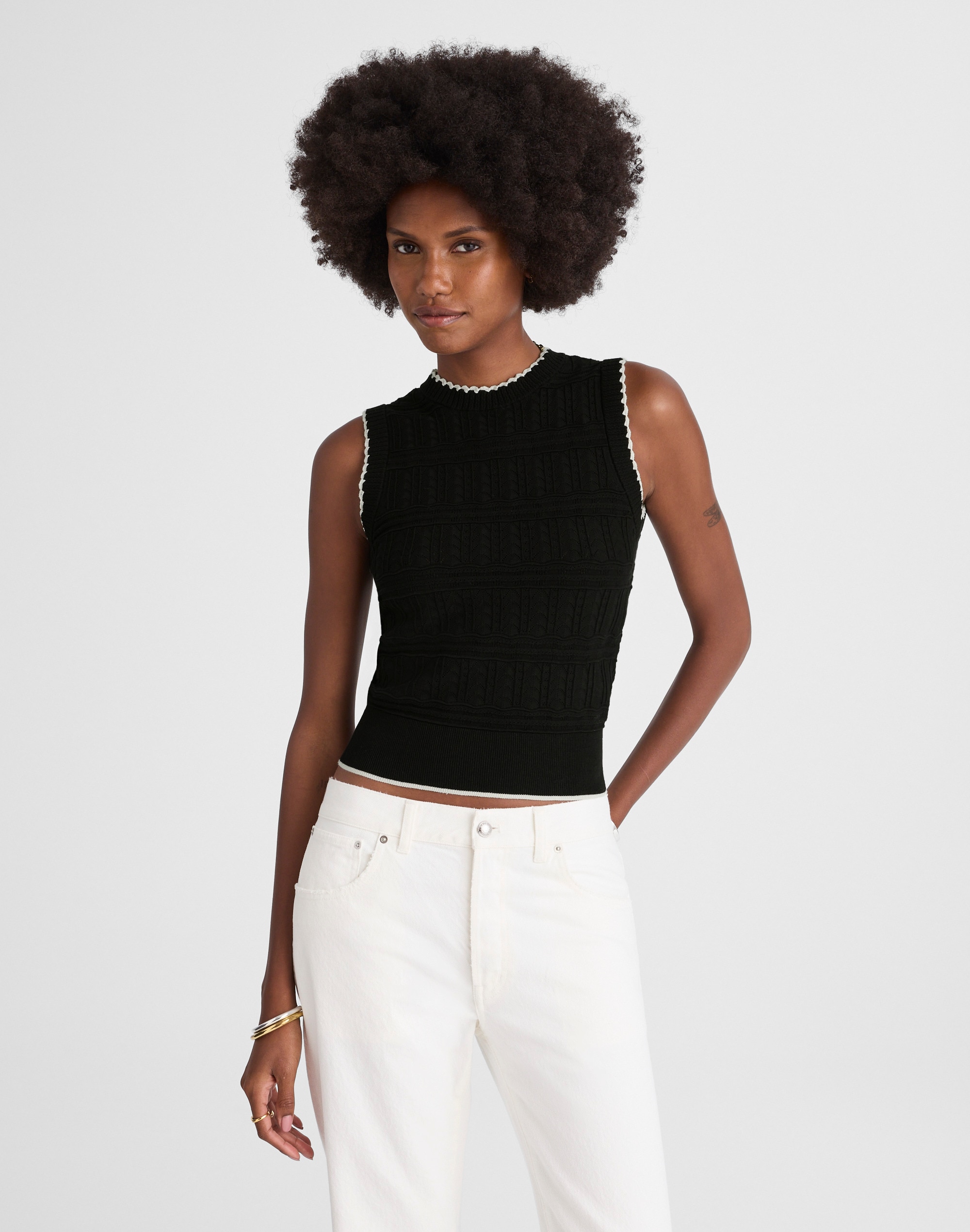 mixed-stitch sleeveless sweater