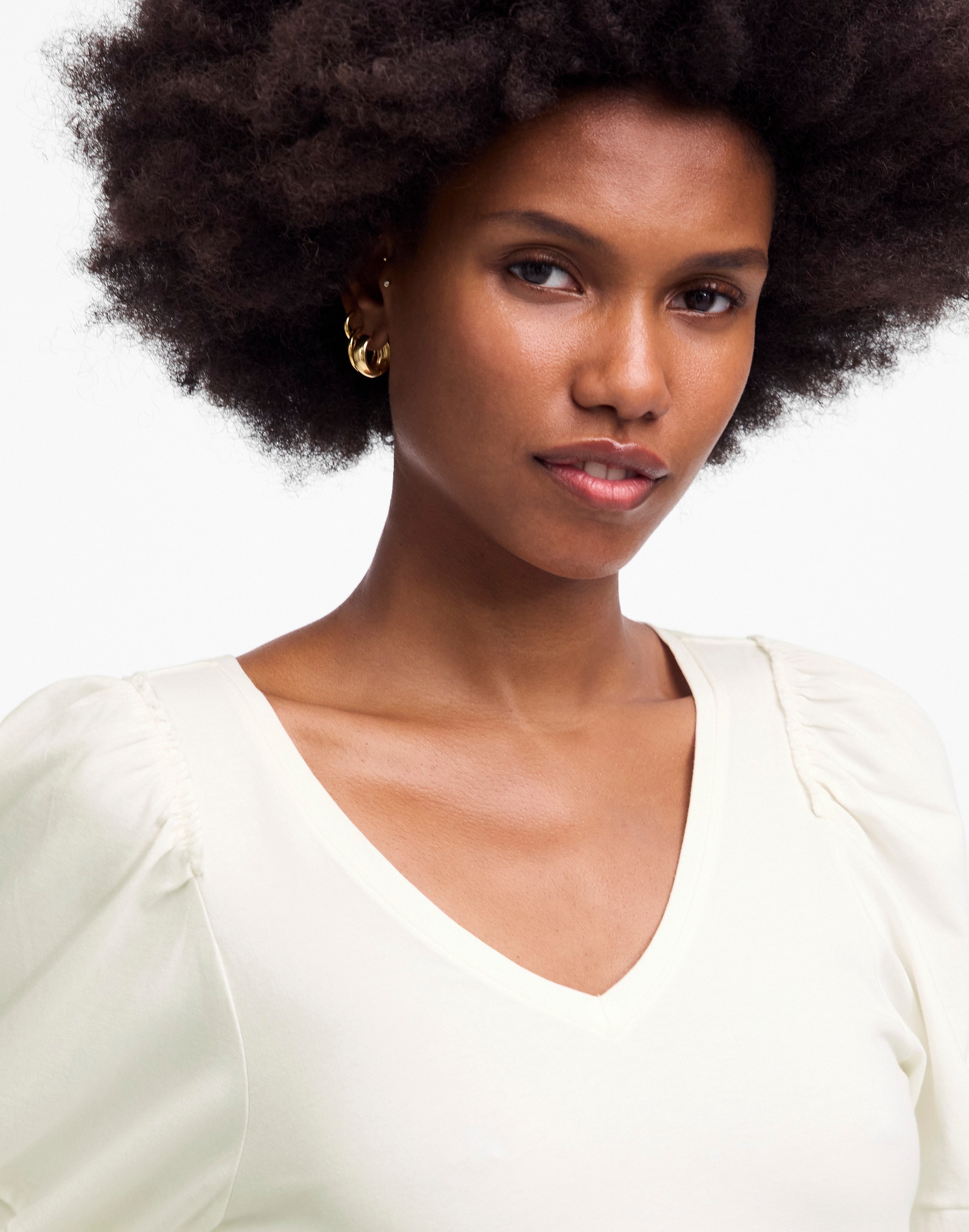 Puff-Sleeve V-Neck Tee