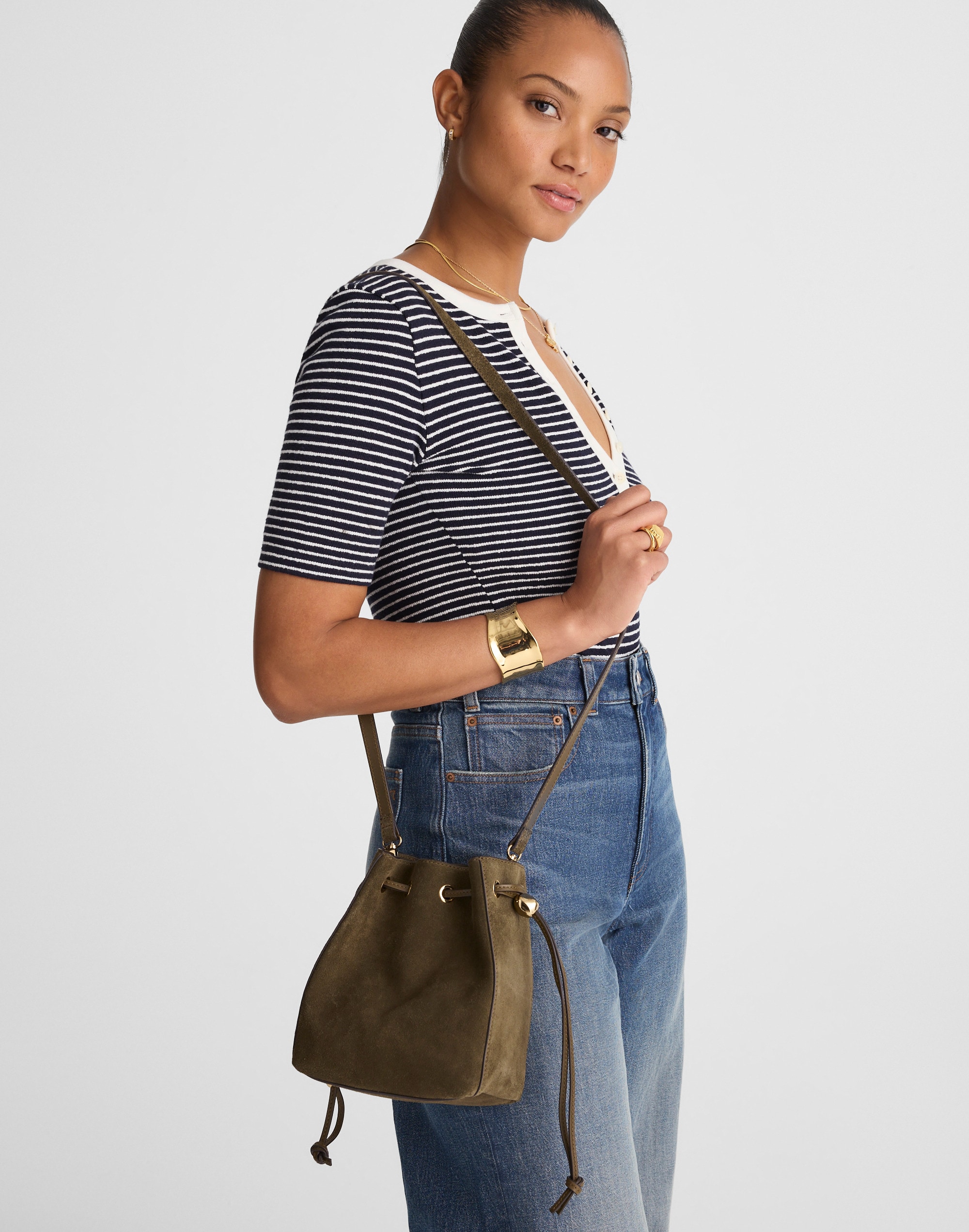 The Mini Drawstring Crossbody Bucket Bag