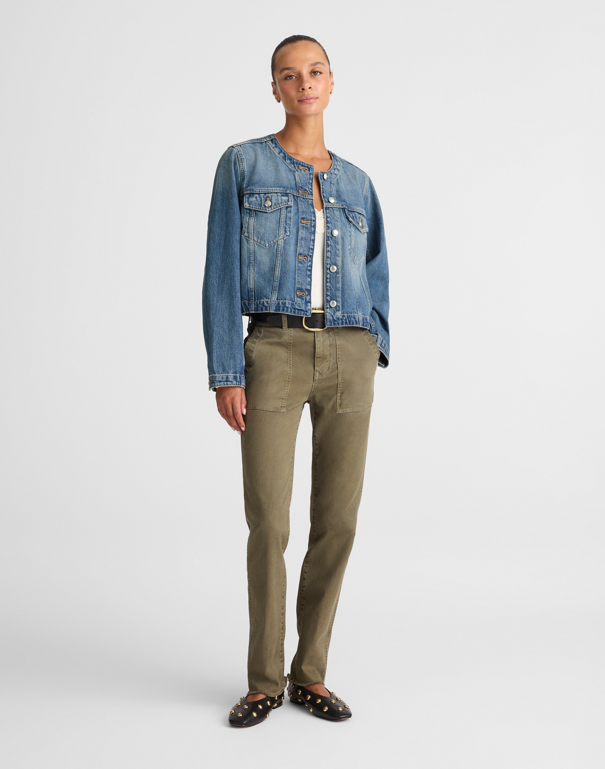 Denim Cocoon-Sleeve Cropped Jacket Alternate Image 1