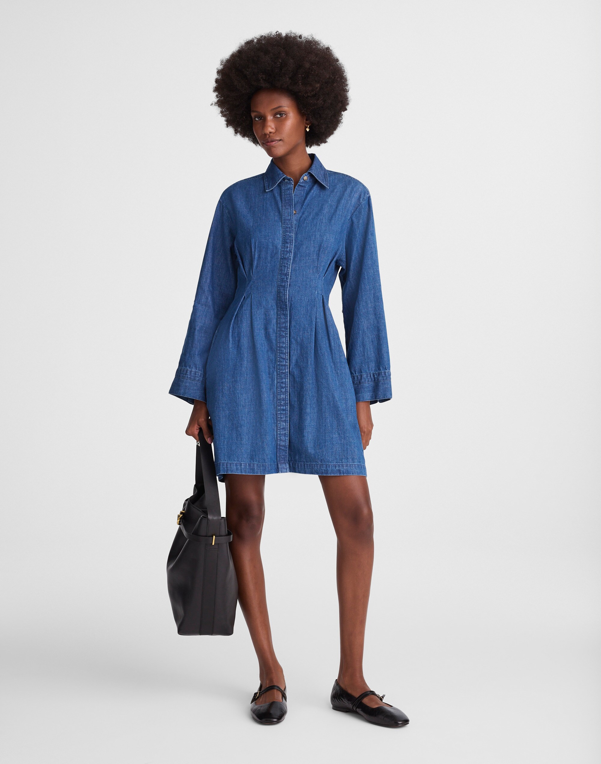 Denim Pleated Mini Shirtdress Alternate Image 1