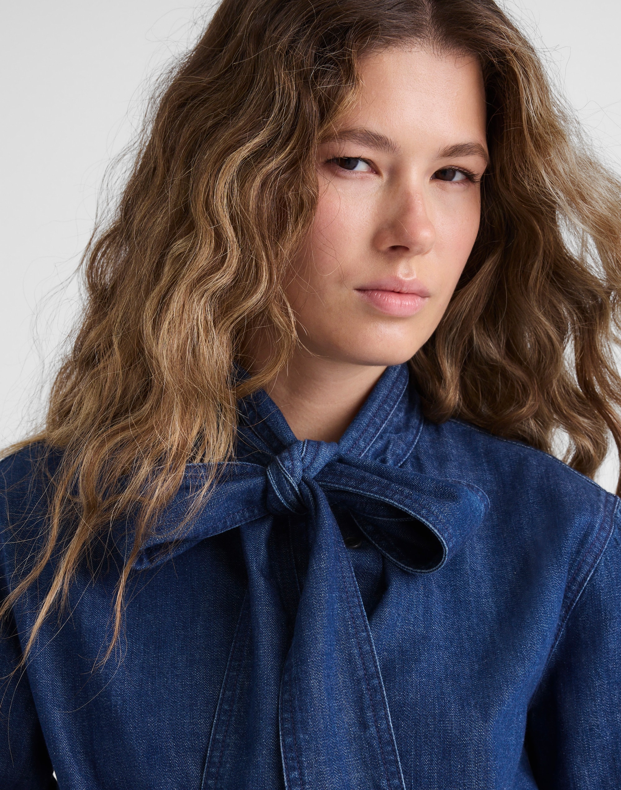 Denim Tie-Neck Shirt