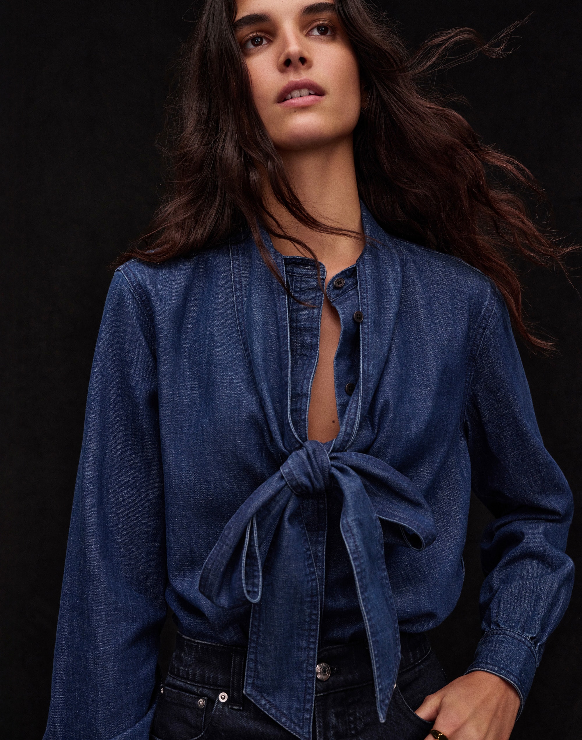 Denim Tie-Neck Shirt