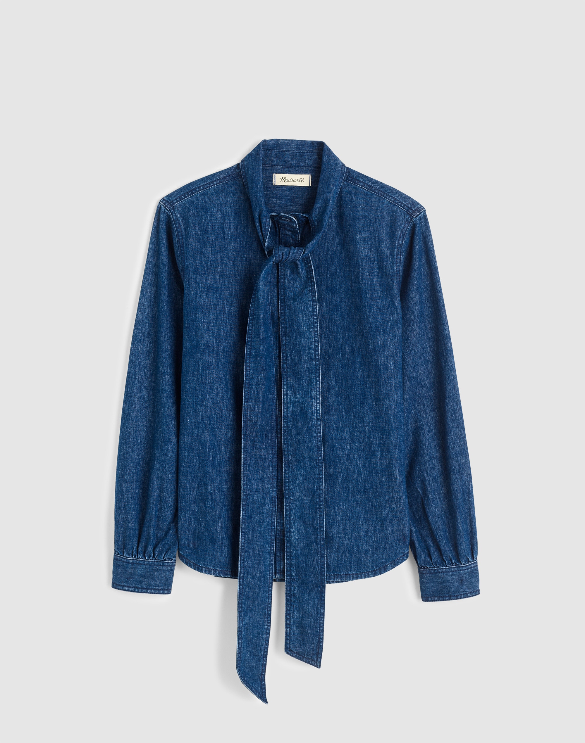 Denim Tie-Neck Shirt