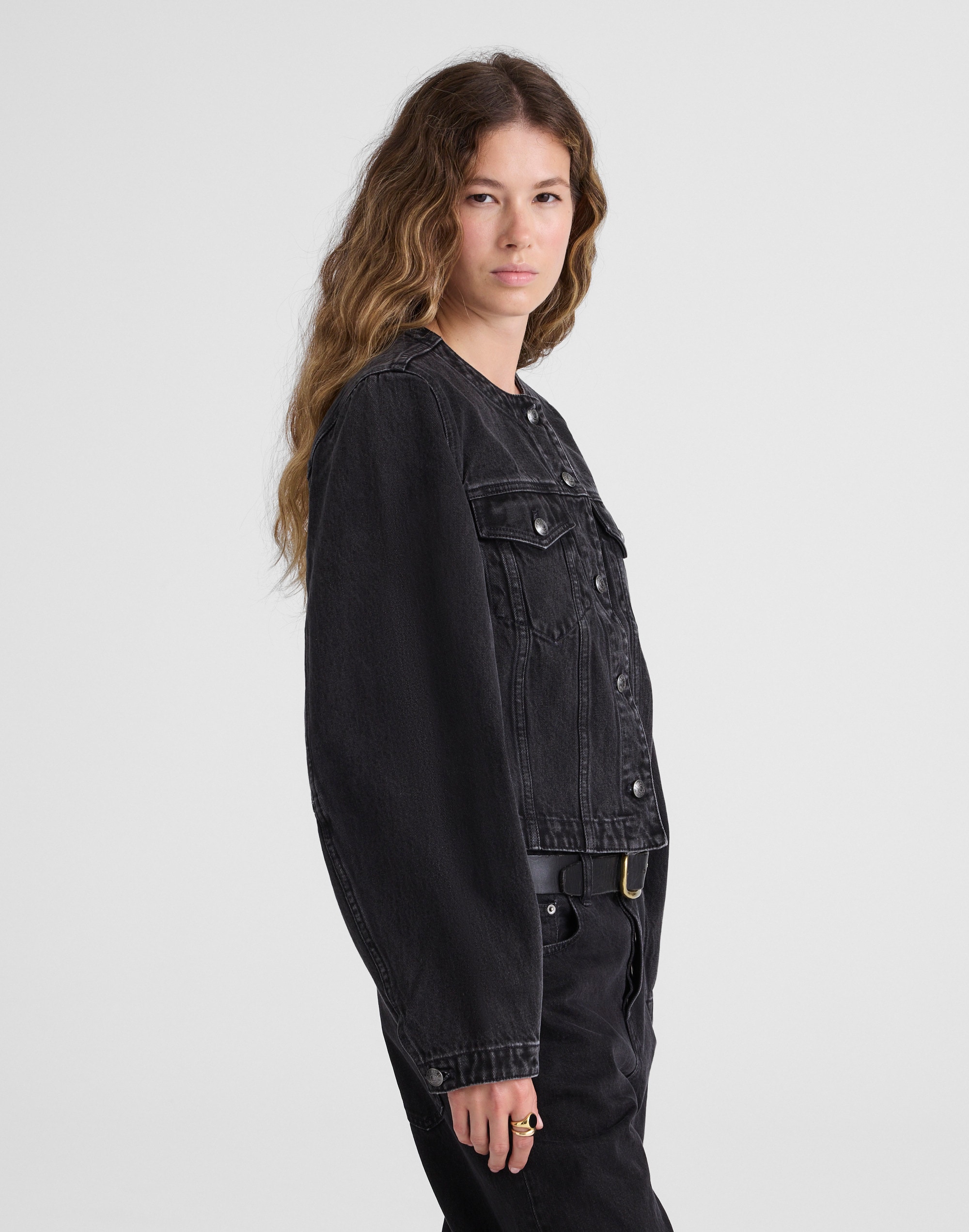 Denim Cocoon-Sleeve Cropped Jacket Alternate Image 3