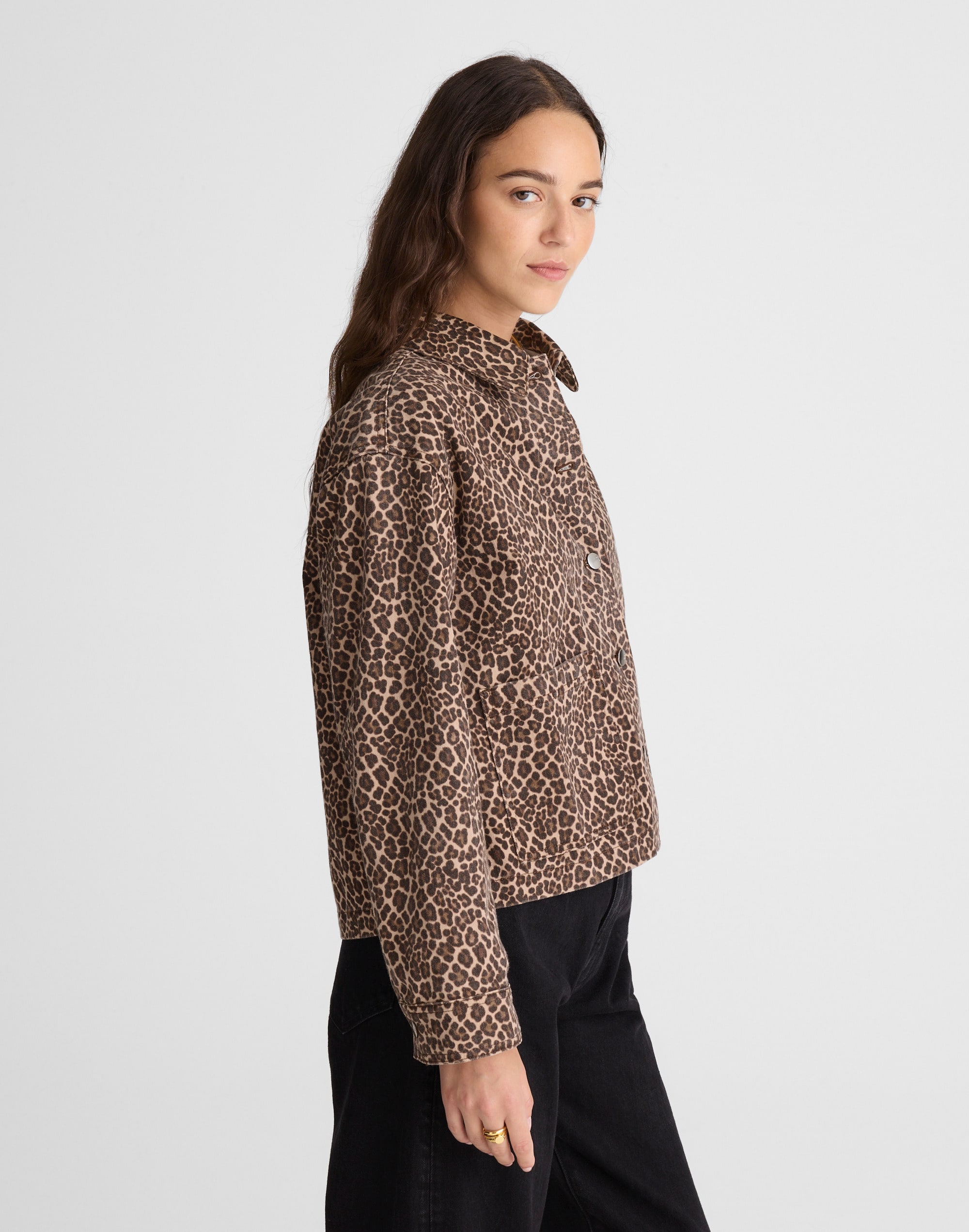 Denim Trapeze Jacket in Leopard