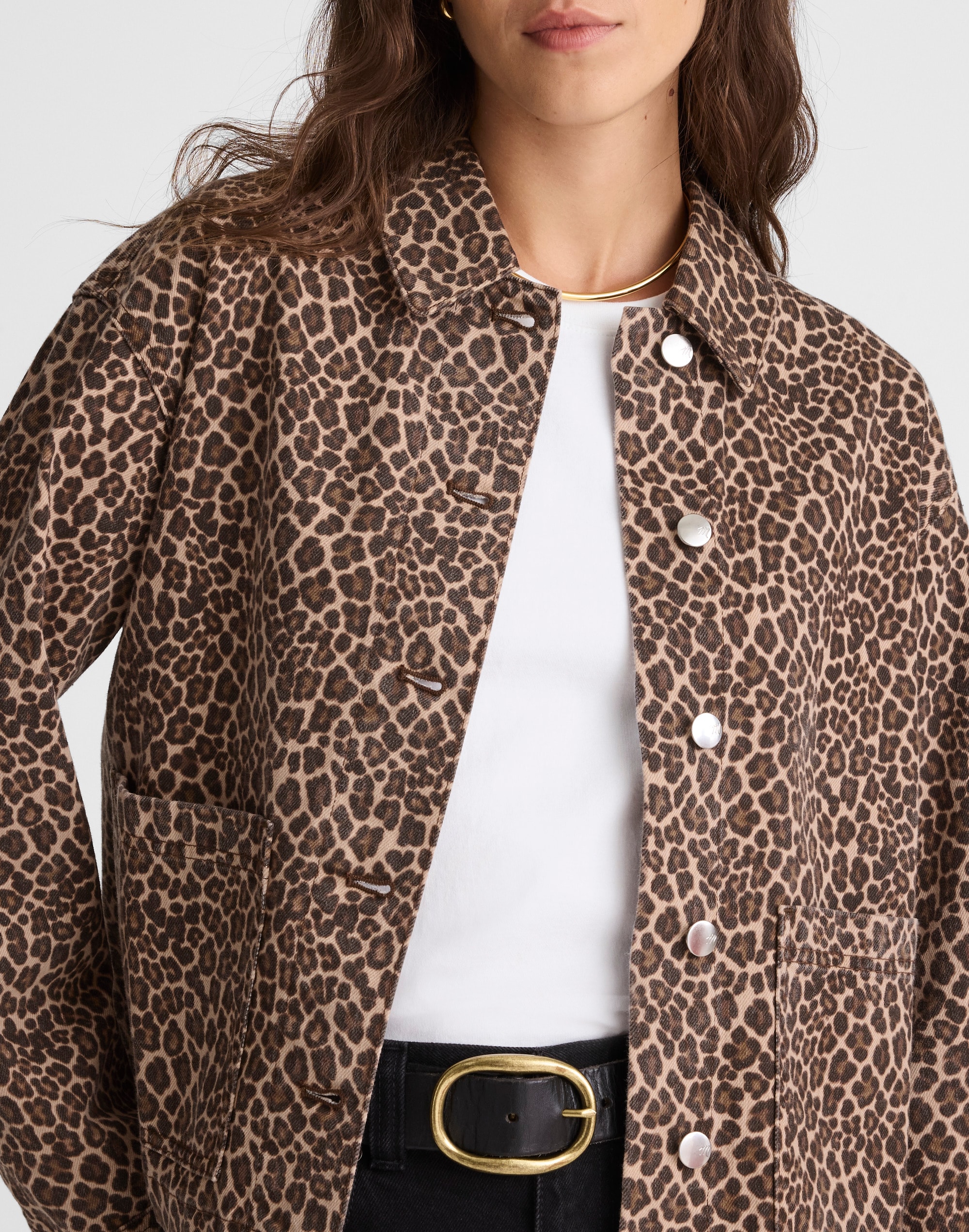 Denim Trapeze Jacket in Leopard