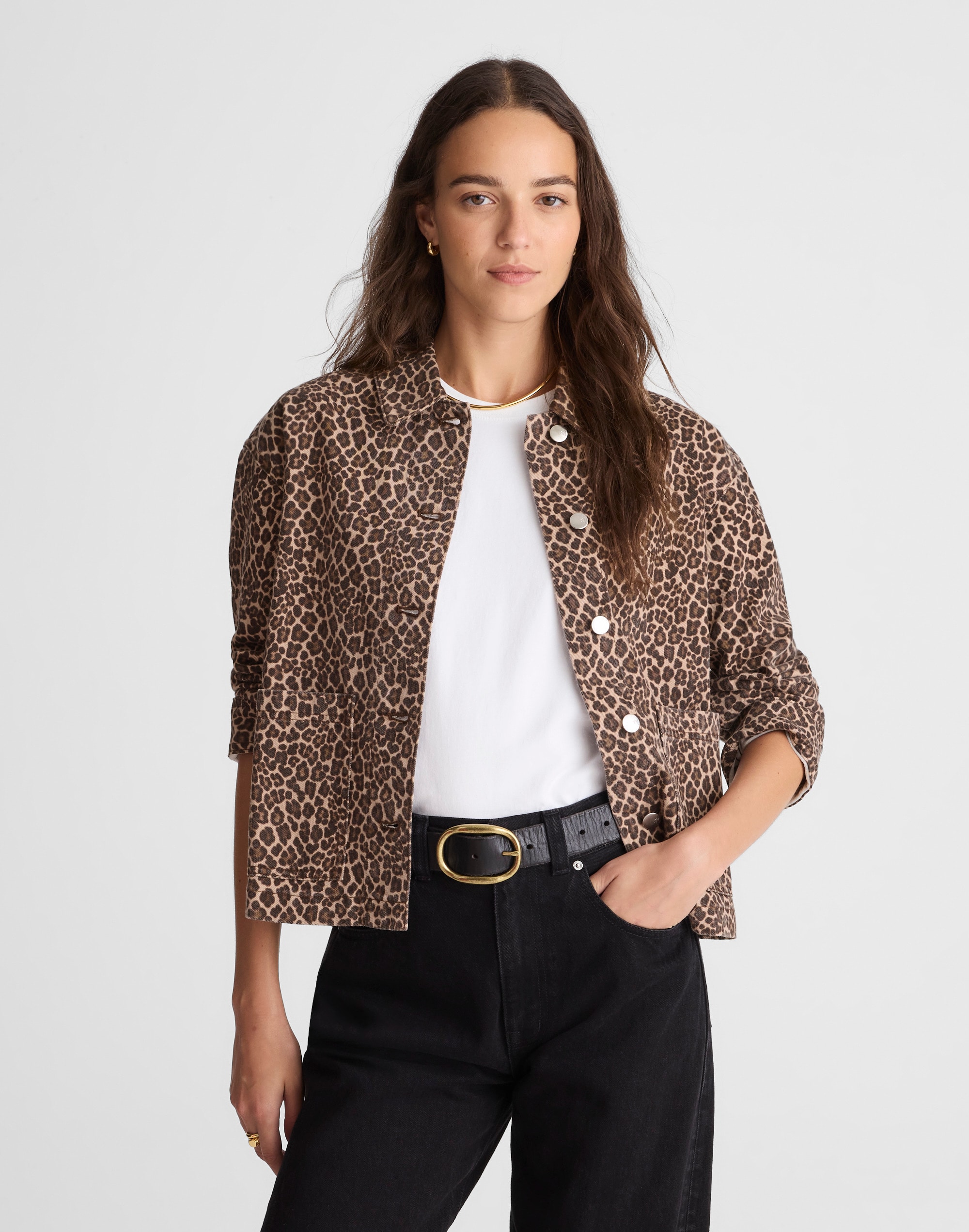 Denim Trapeze Jacket in Leopard