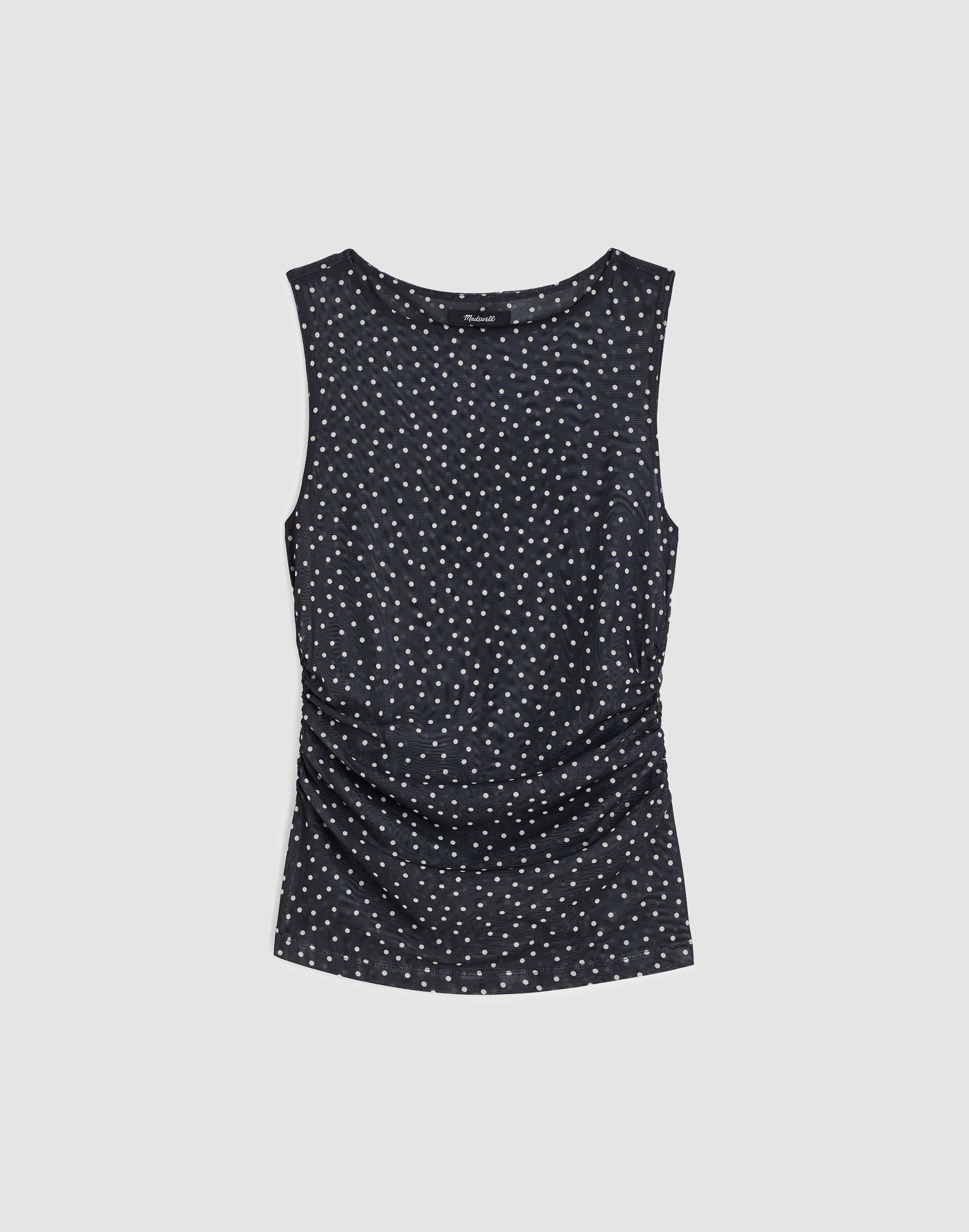 Ruched Mesh Top in Polka Dot