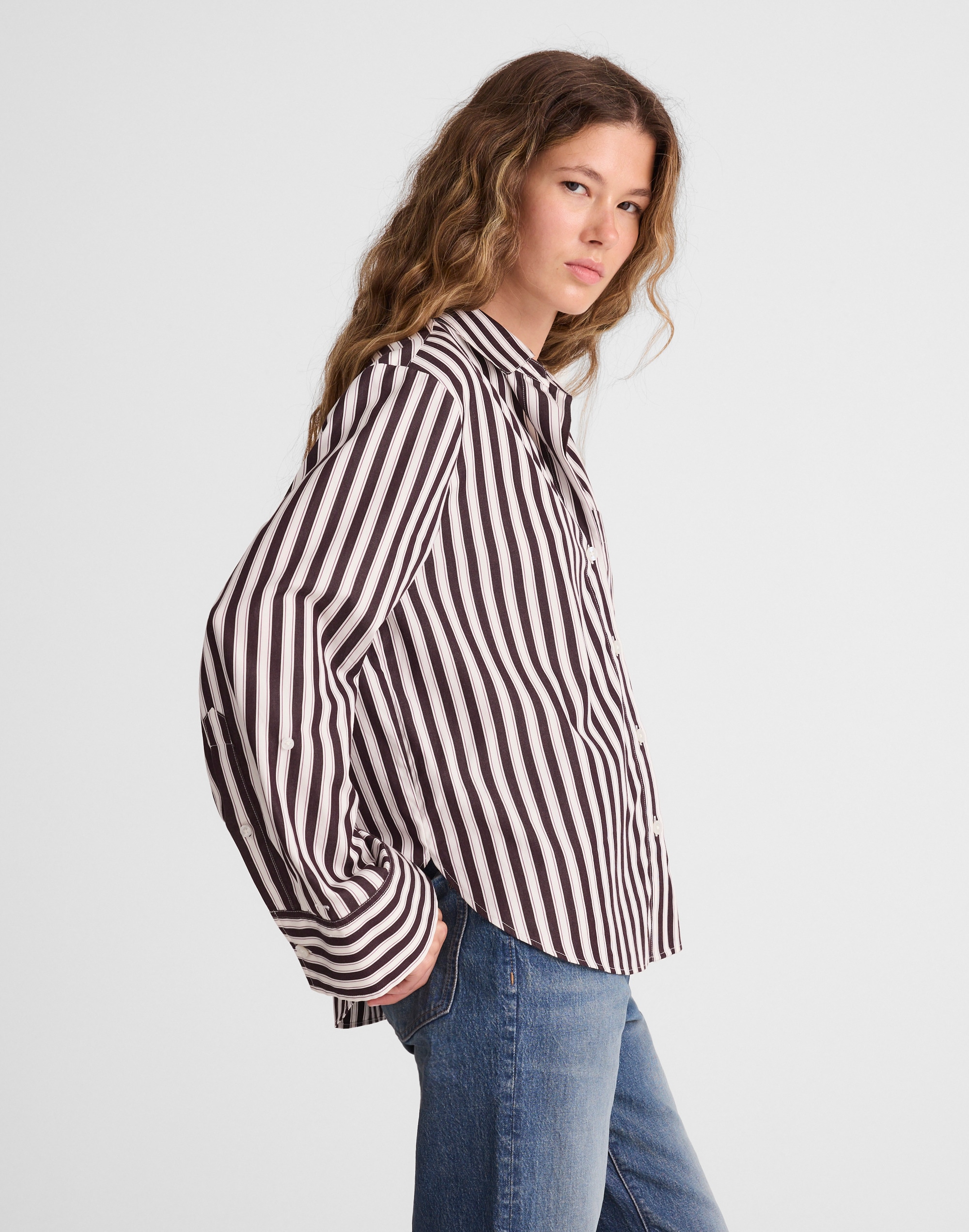 Easy Y-Neck Button-Up Shirt in Poplin Alternate Image 3