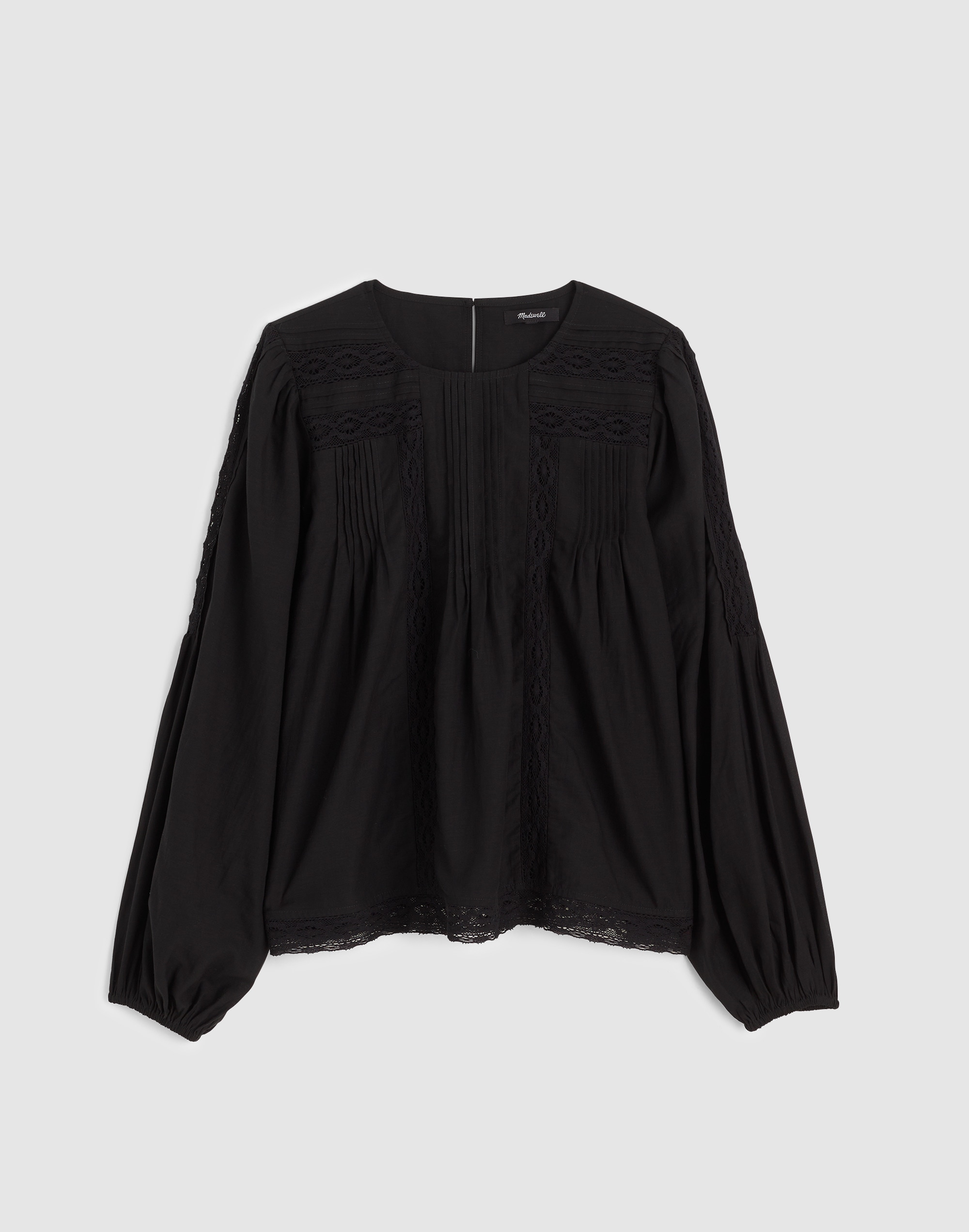 Lace-Insert Pintucked Long-Sleeve Top