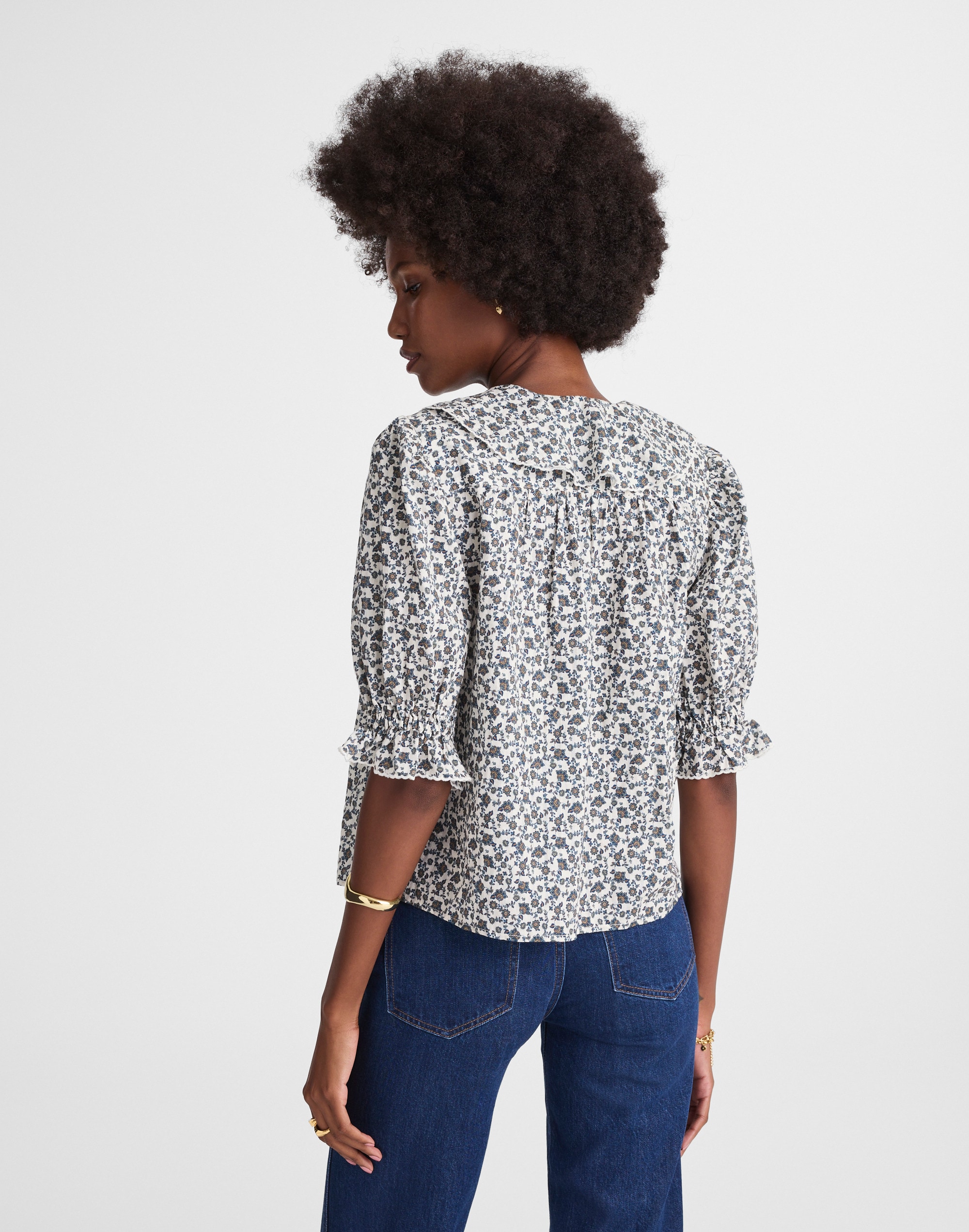 MEER.　CREAM PUFF TOP /BLK MEER. CREAM PUFF TOP /BLK Pintucked Ruffled Puff-Sleeve Top