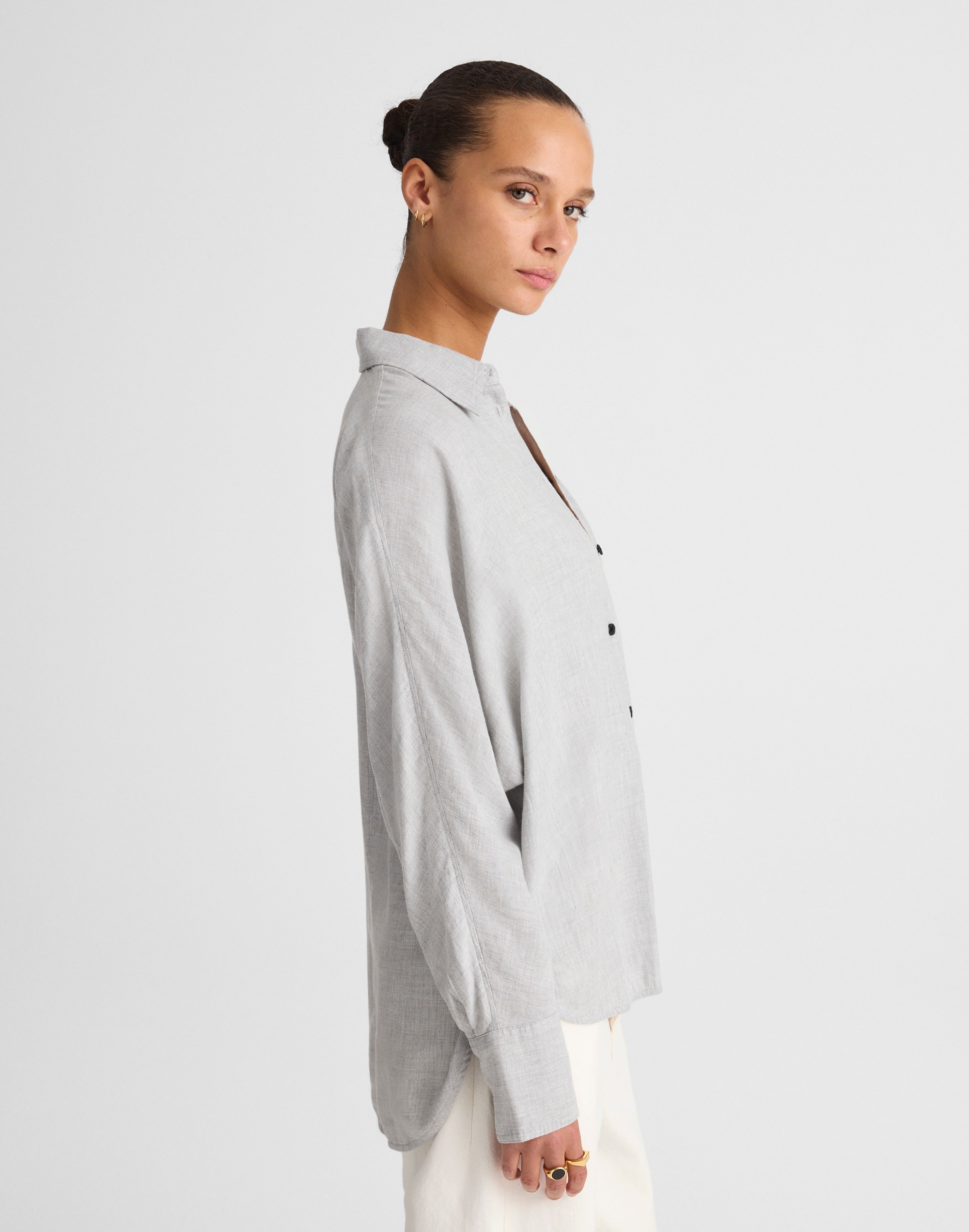Madewell Heathered Flannel Dolman Sleeve Button-up Shirt In Gray