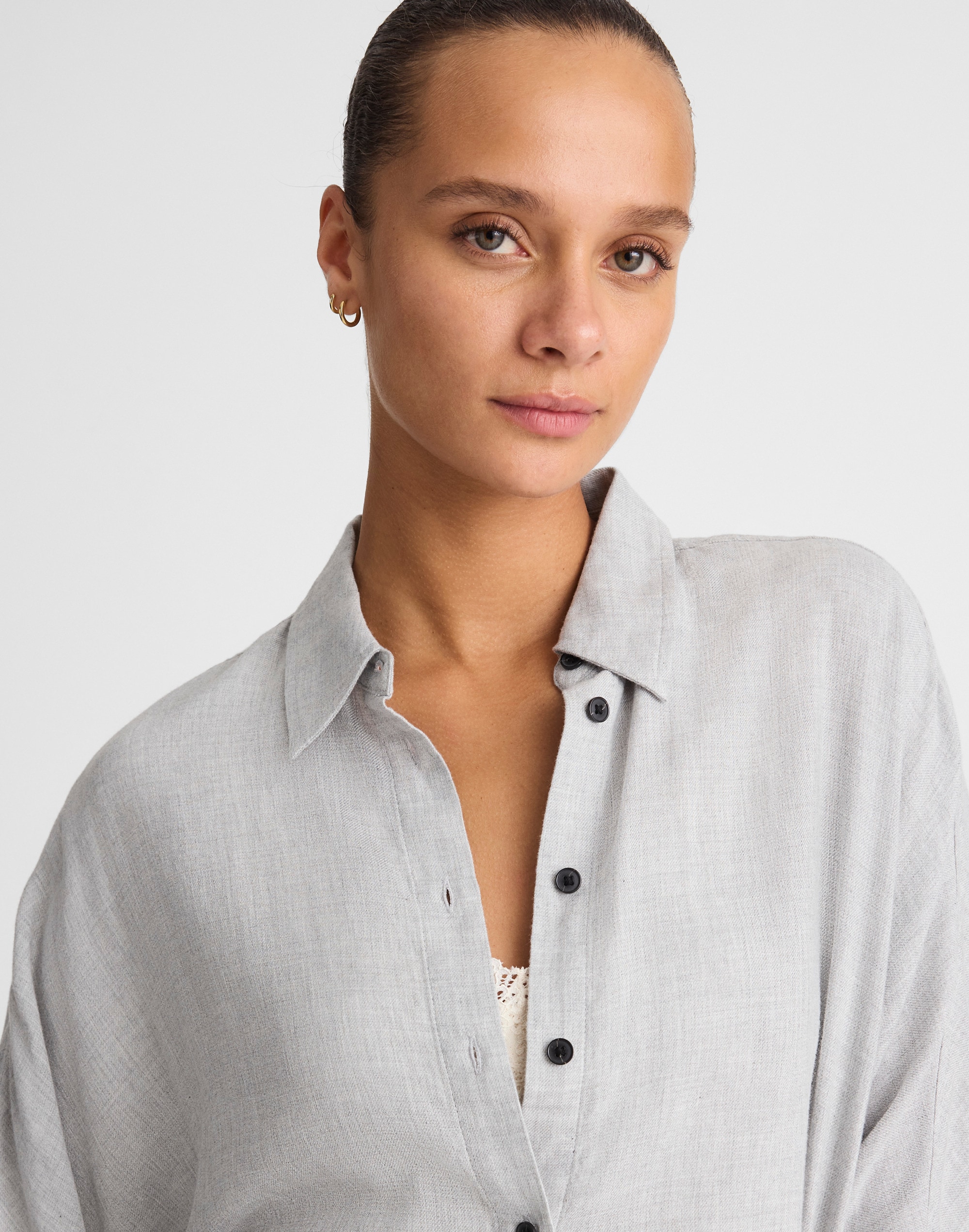 Madewell Heathered Flannel Dolman Sleeve Button-up Shirt In Gray
