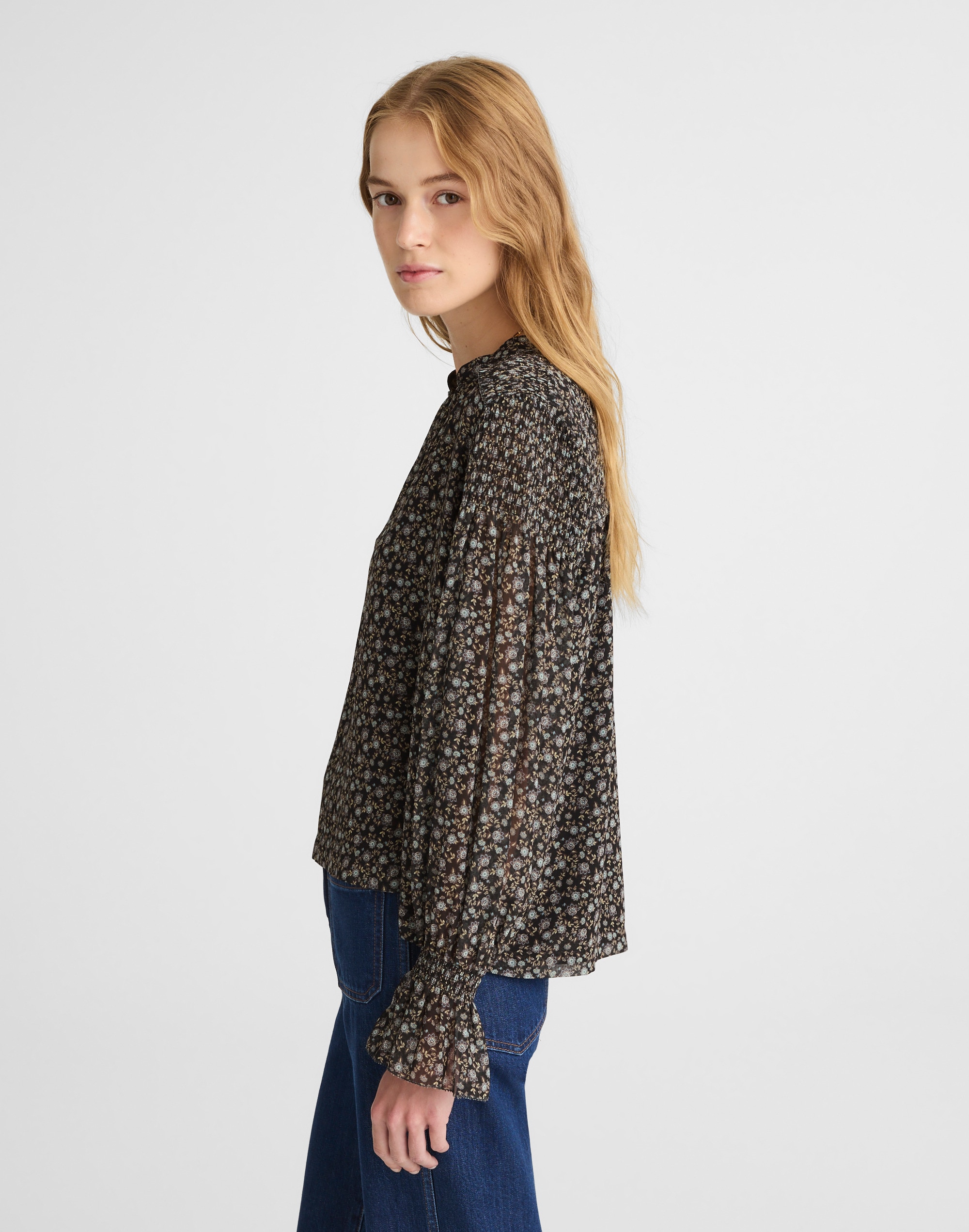 Semi-Sheer Split-Neck Top