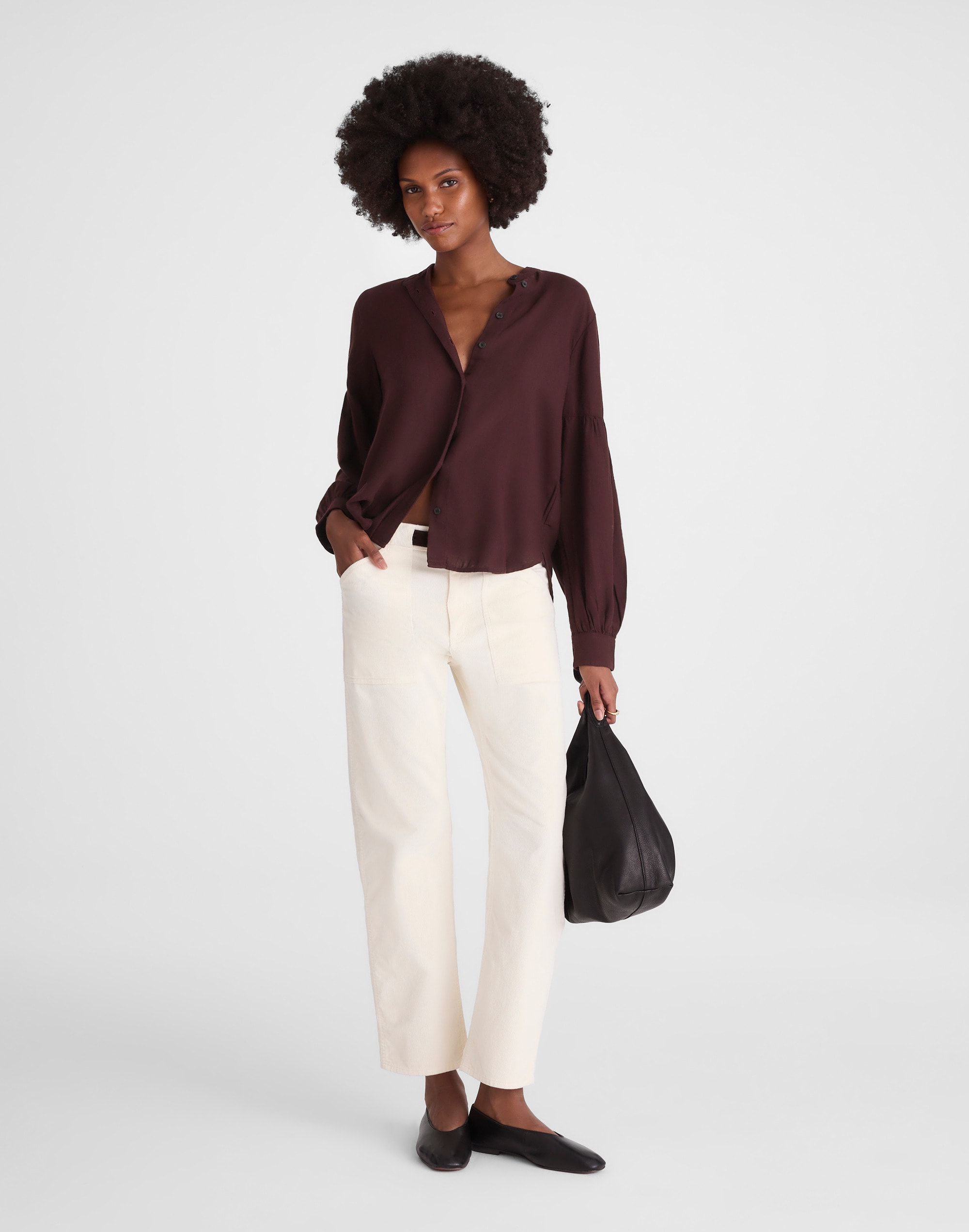 Stand-Collar Button-Up Shirt in Flannel