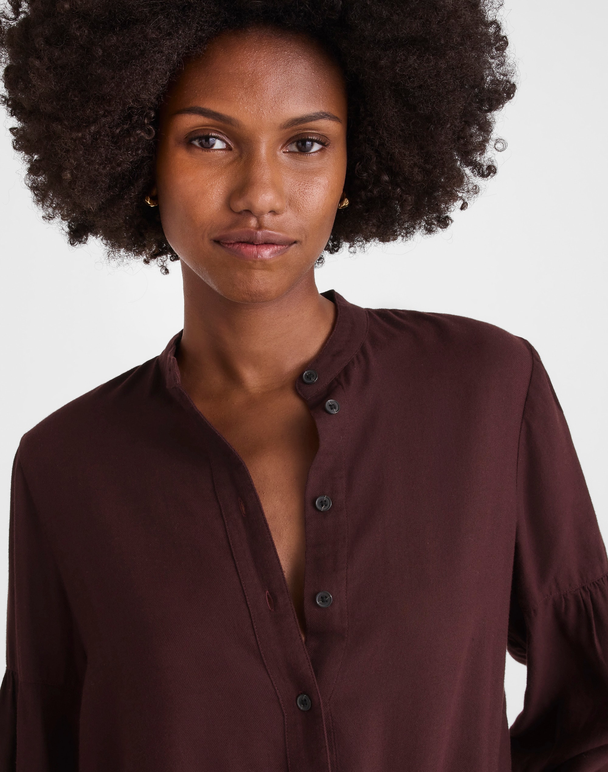 Stand-Collar Button-Up Shirt in Flannel