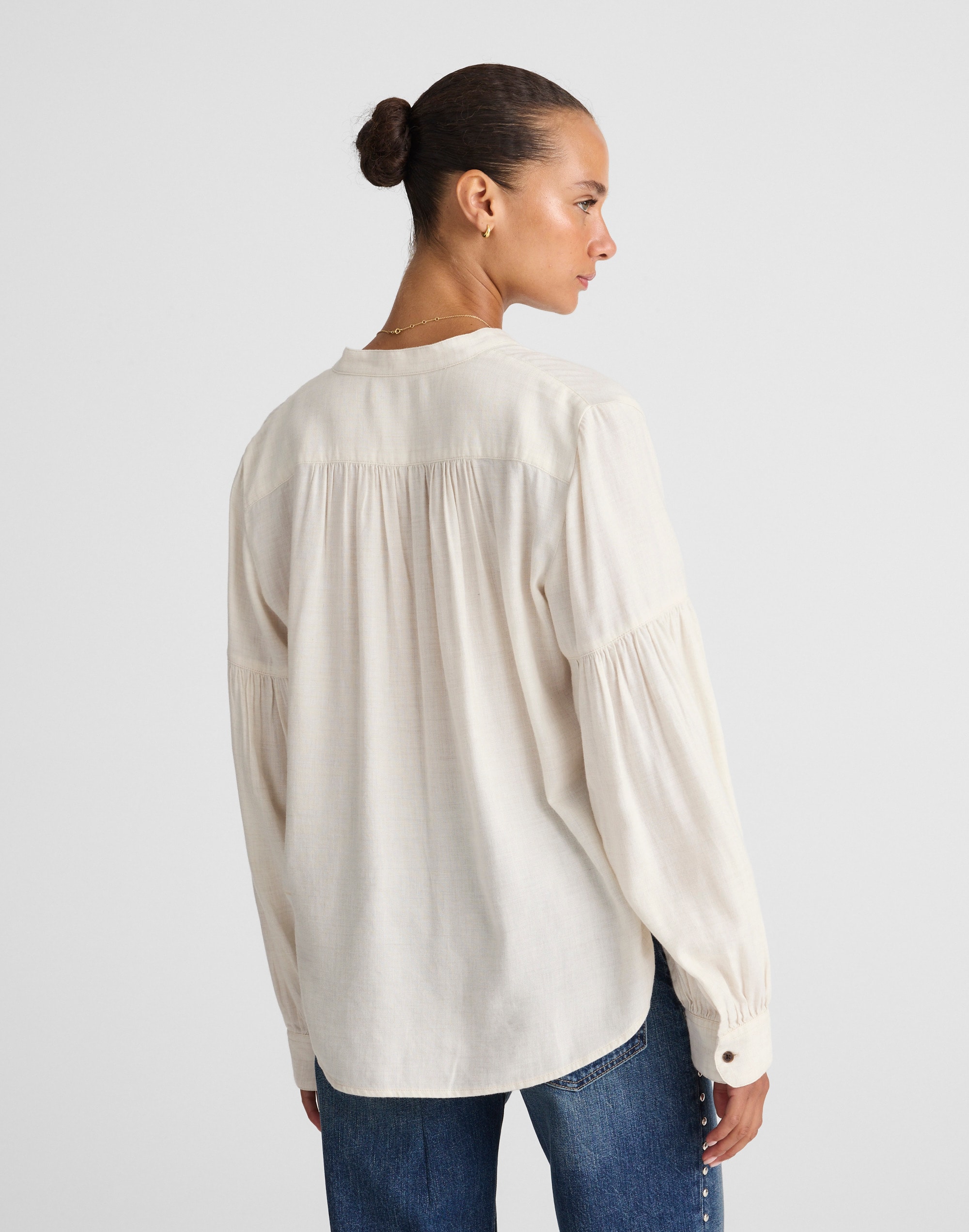 Stand-Collar Button-Up Shirt in Flannel