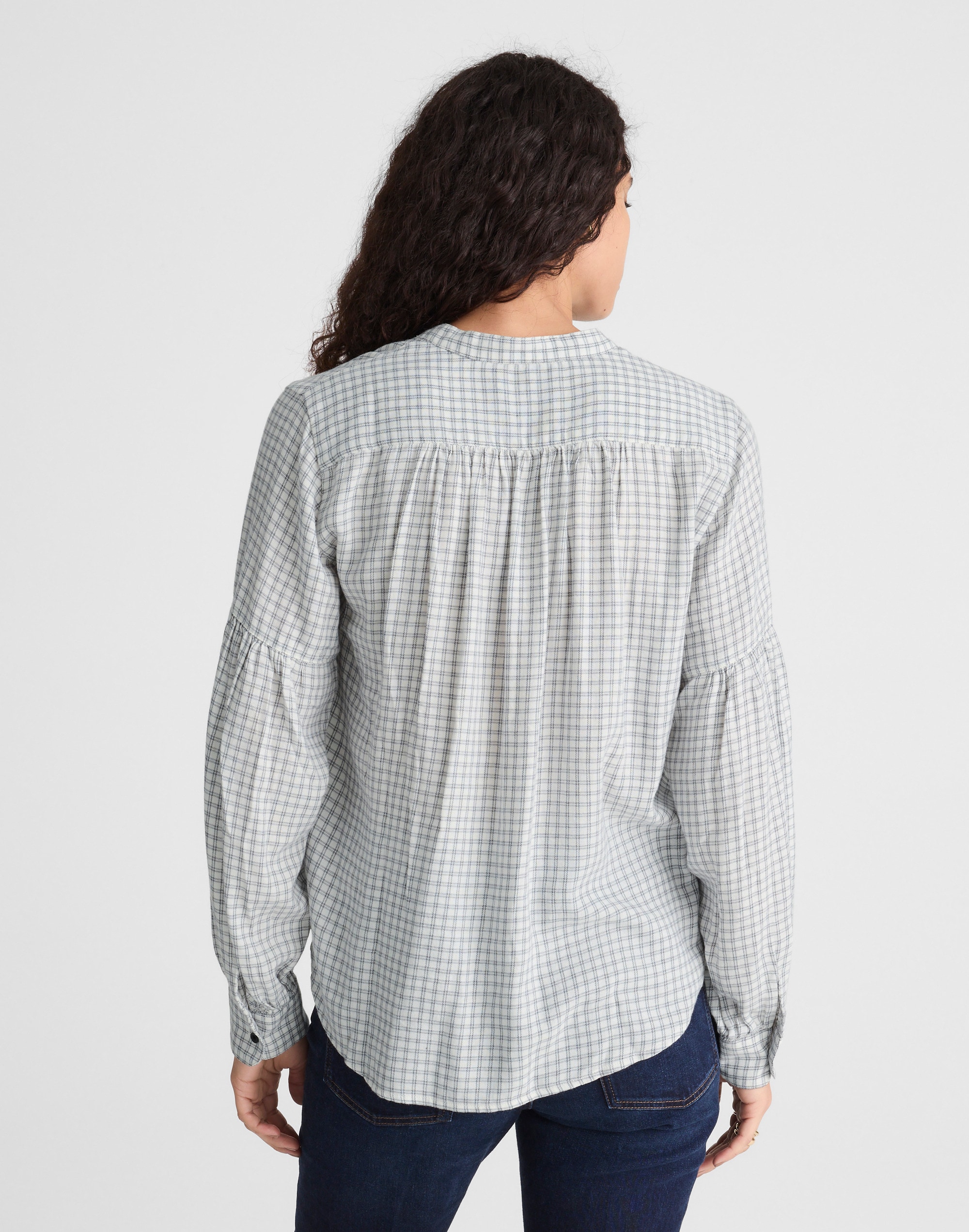 Stand-Collar Button-Up Shirt in Flannel