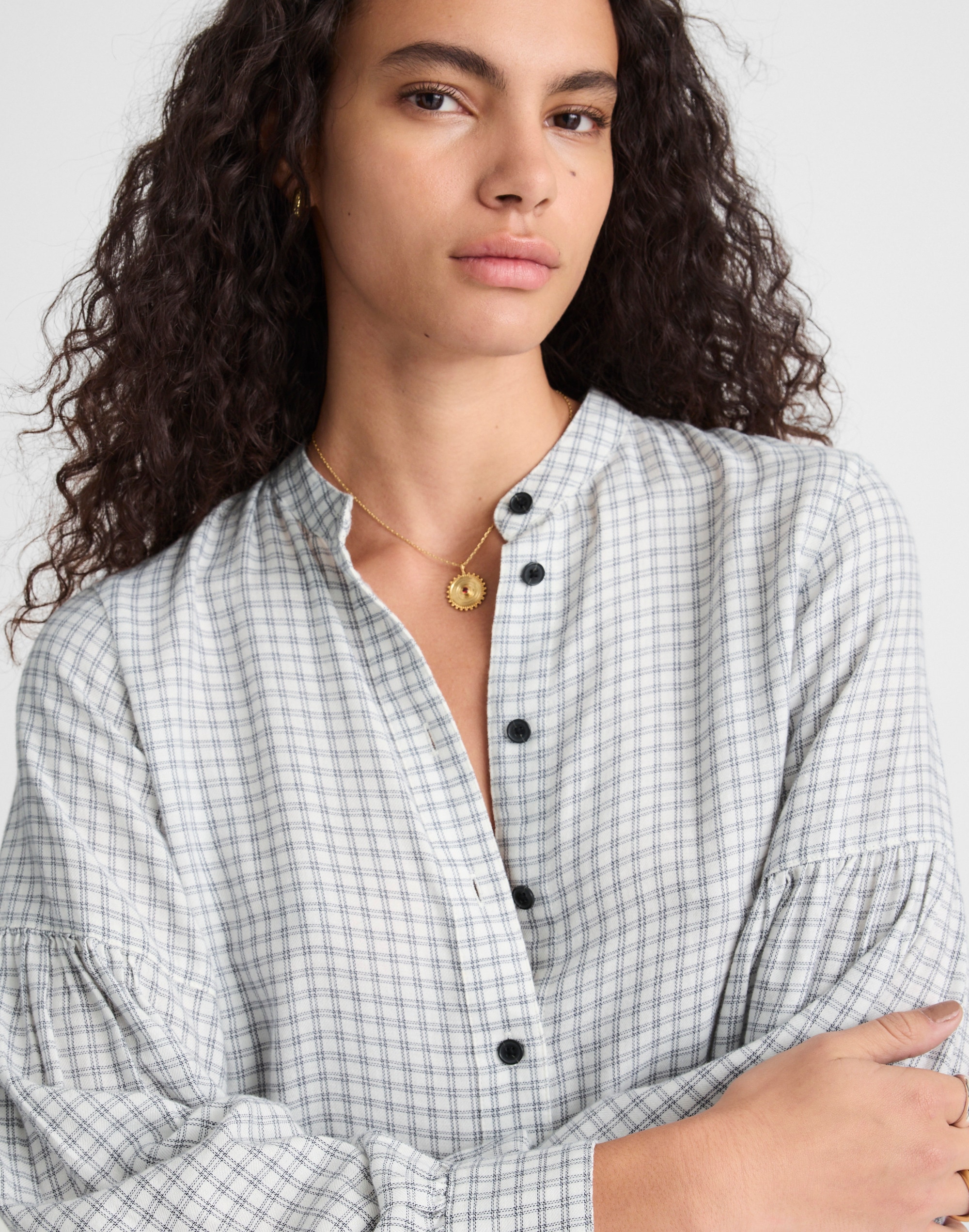 Stand-Collar Button-Up Shirt in Flannel | Madewell