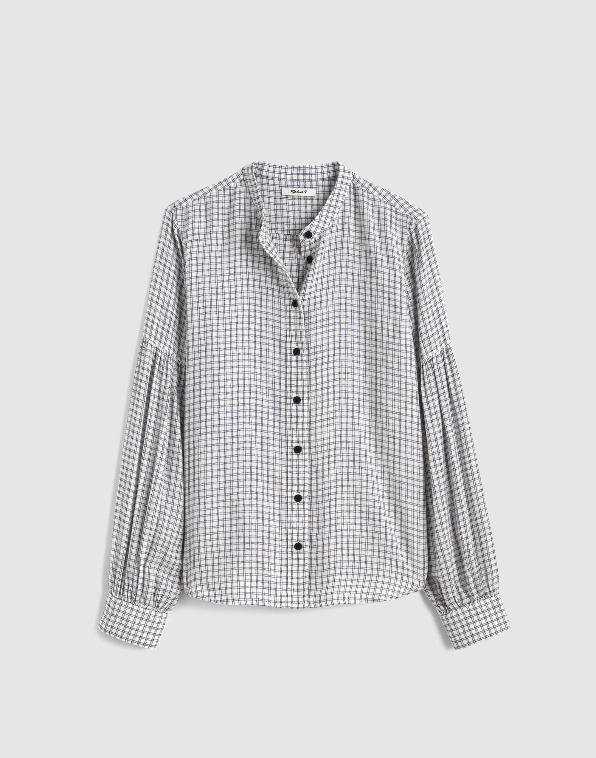Stand-Collar Button-Up Shirt in Flannel