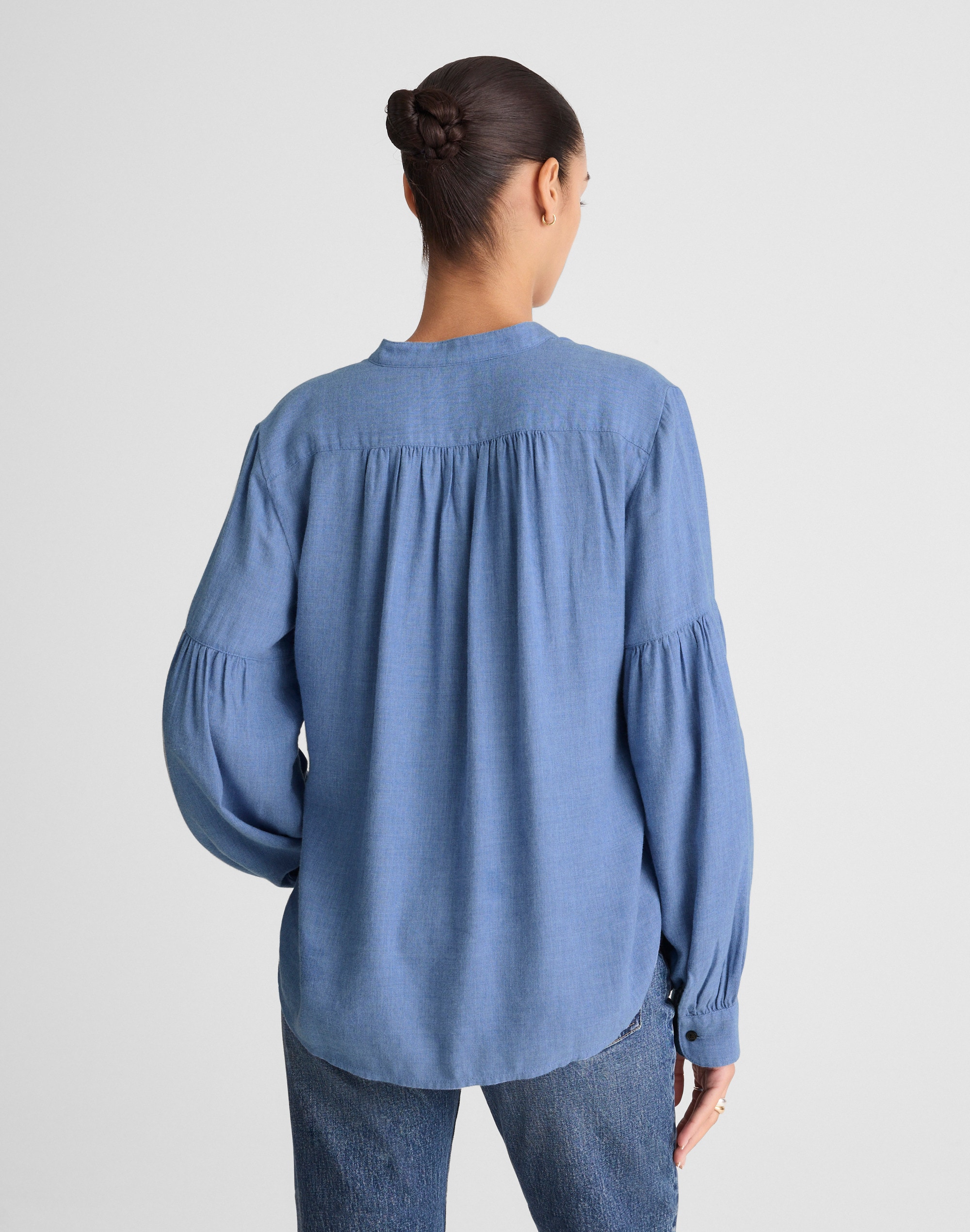 Stand-Collar Button-Up Shirt Flannel