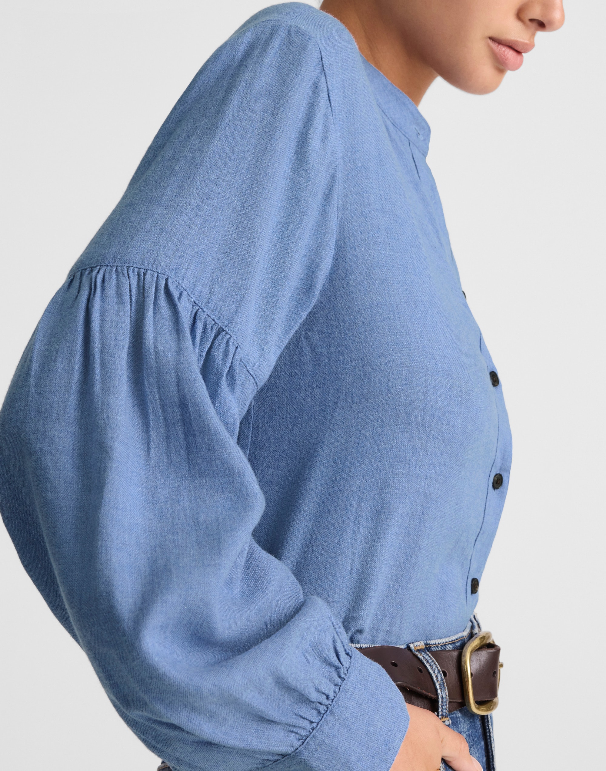 Stand-Collar Button-Up Shirt Flannel