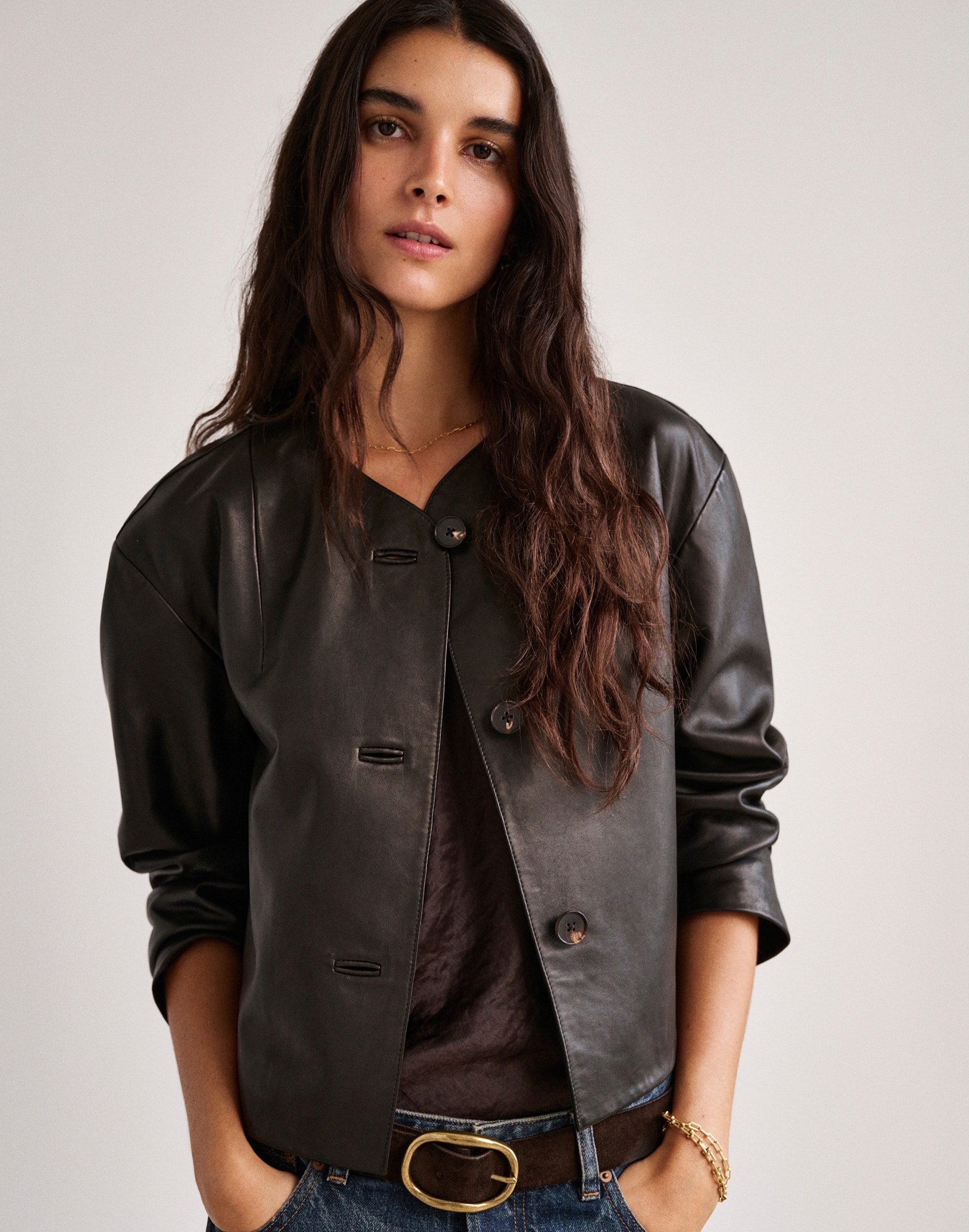Crop Cardigan Jacket in Leather