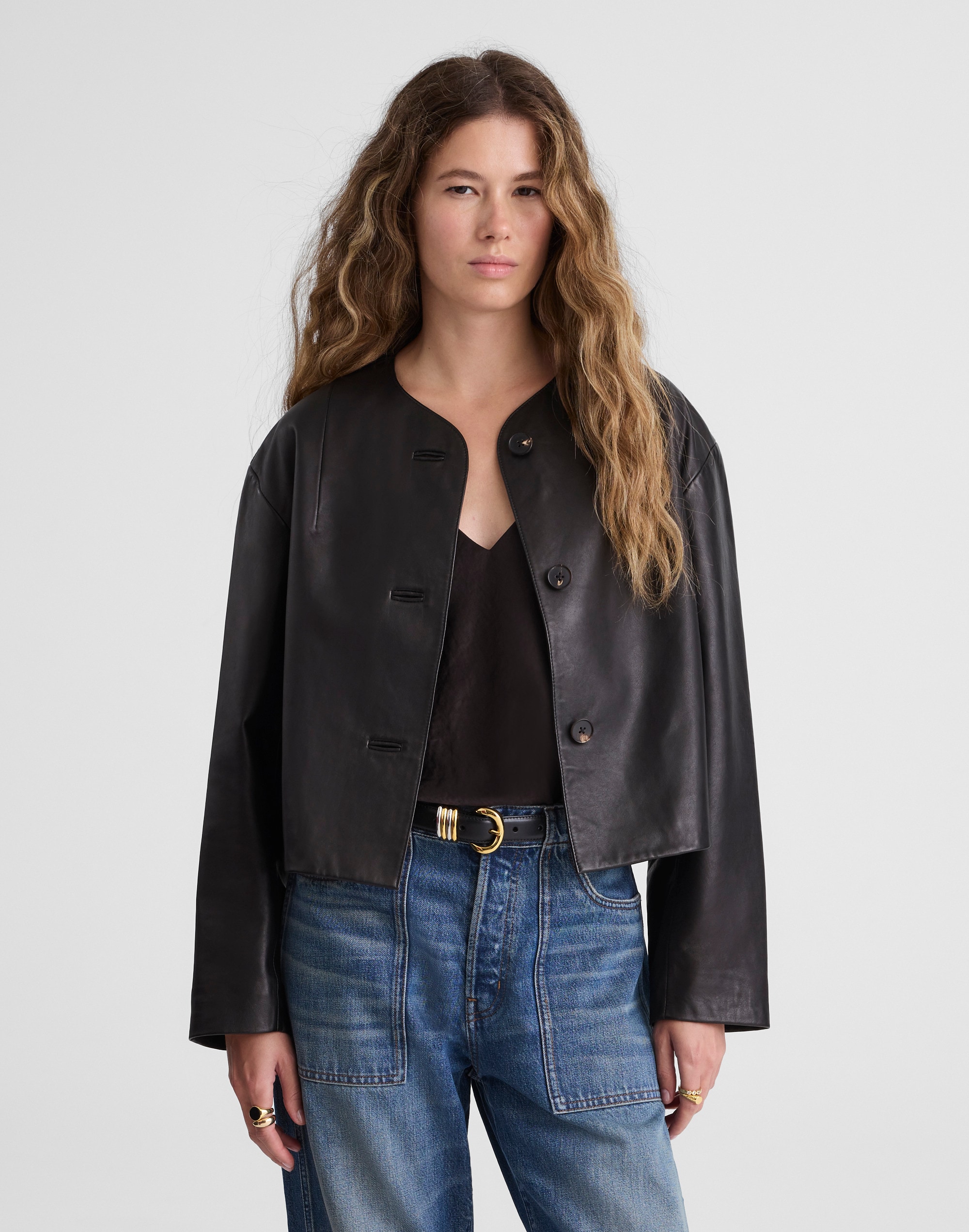 crop cardigan jacket in leather