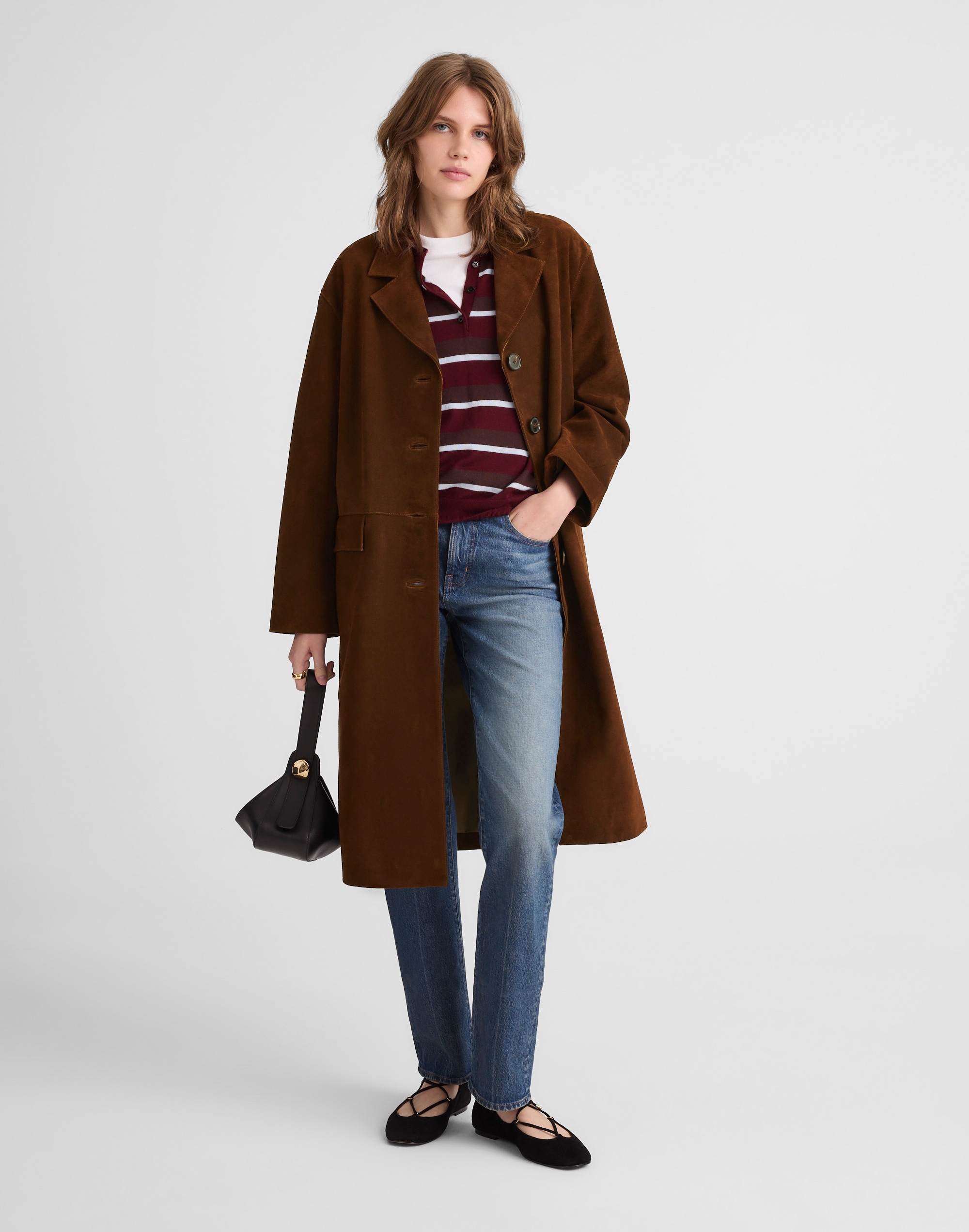 single-breasted topcoat in suede