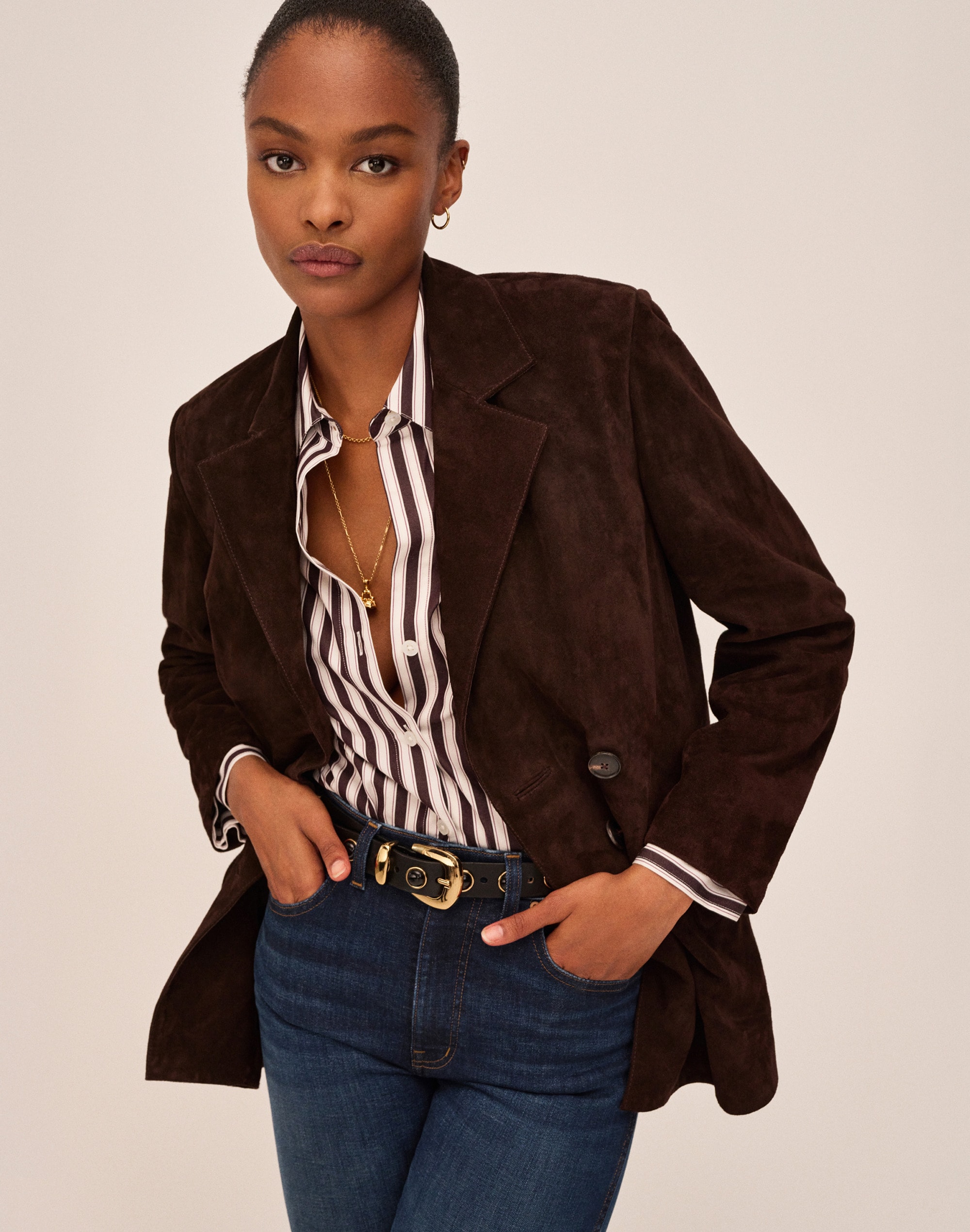 Double-Breasted Blazer in Suede Alternate Image 7