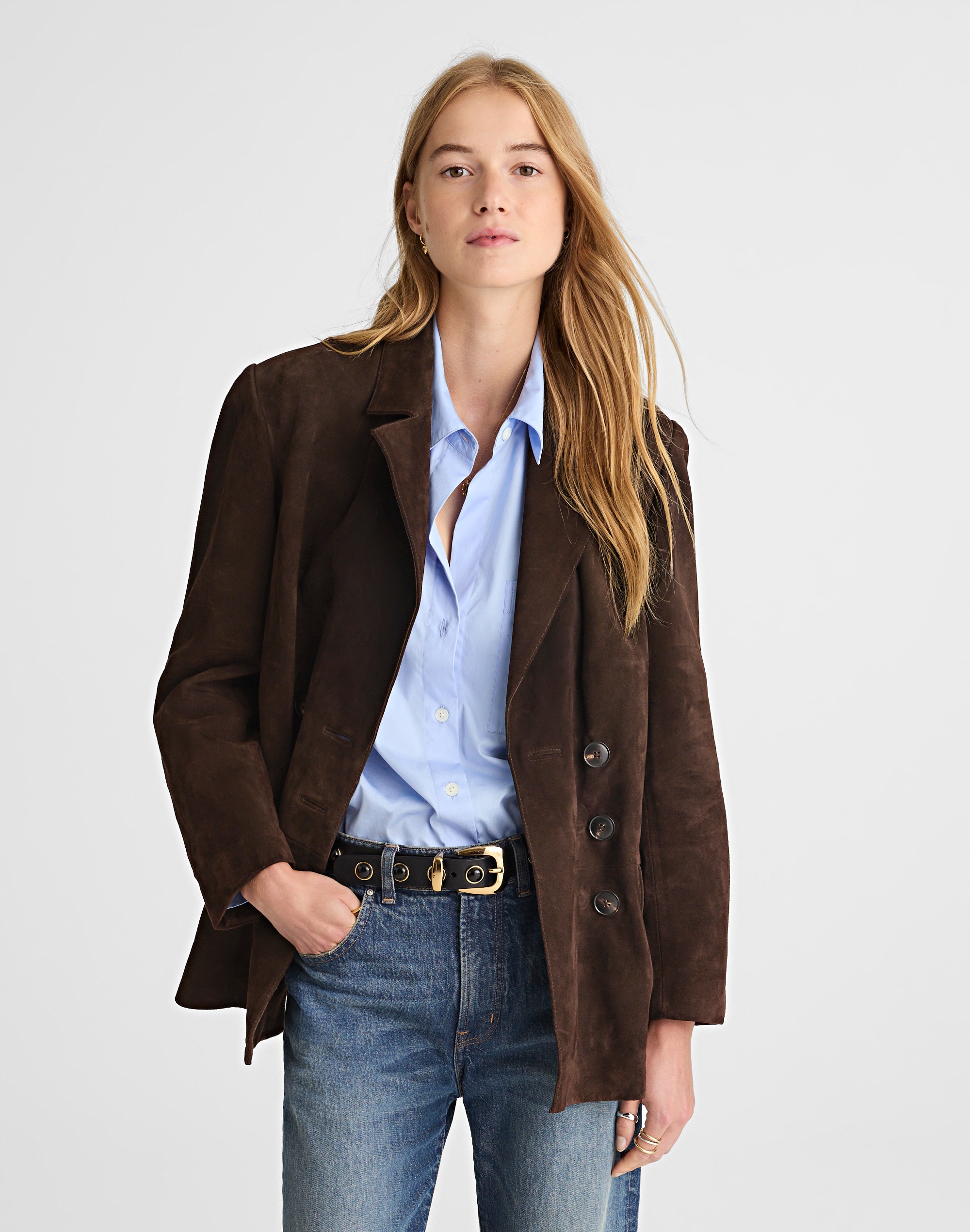 Double-Breasted Blazer in Suede