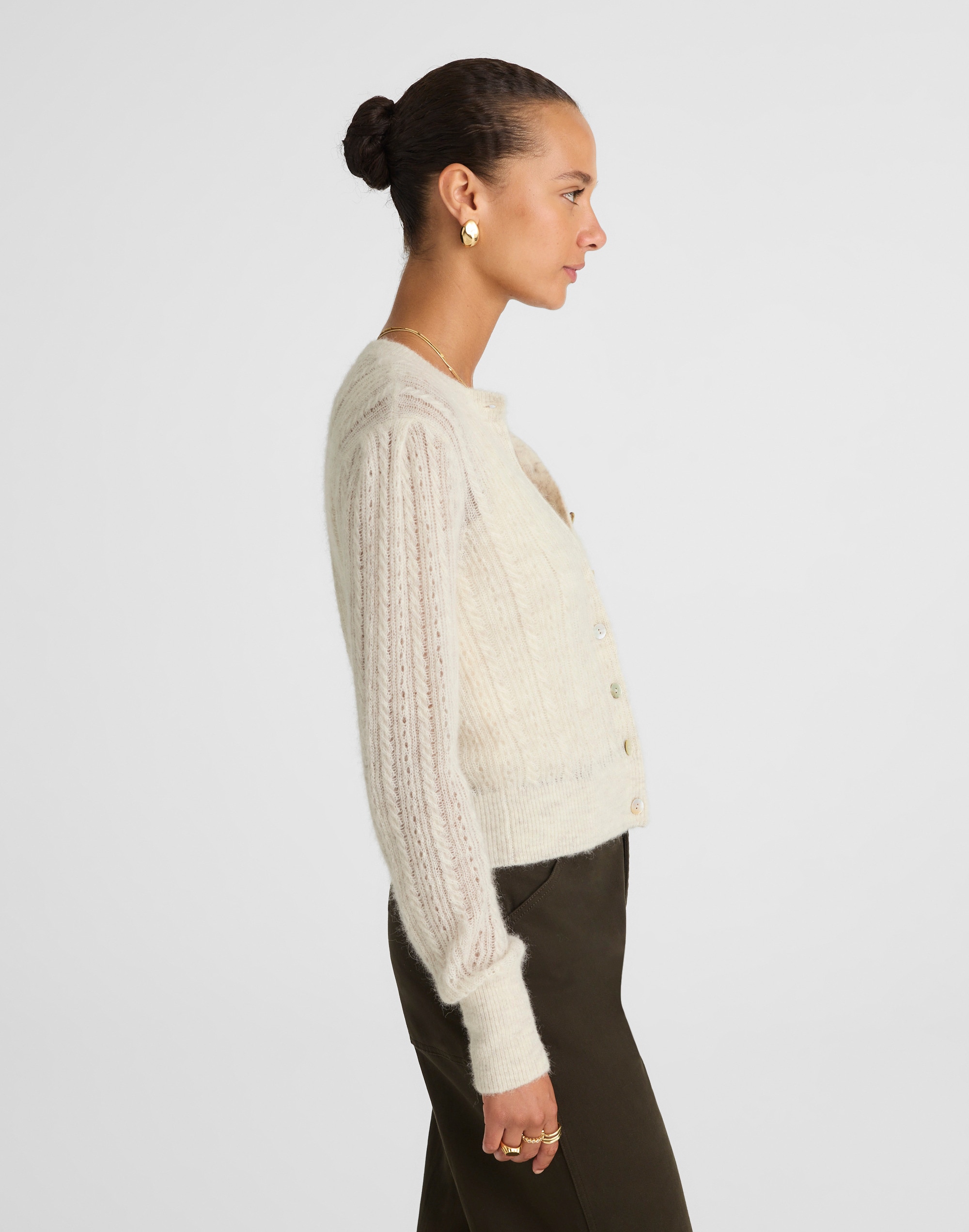 Pointelle-Stitch Cardigan in Alpaca Blend