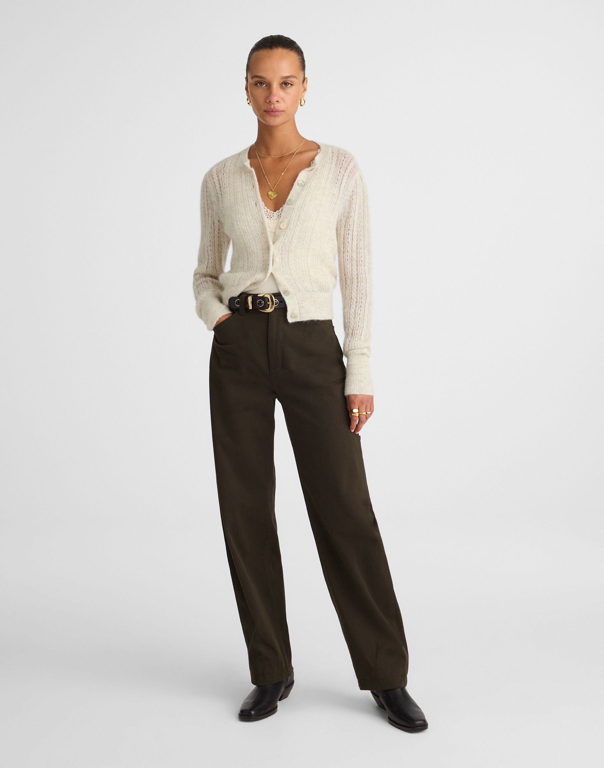 Pointelle-Stitch Cardigan in Alpaca Blend