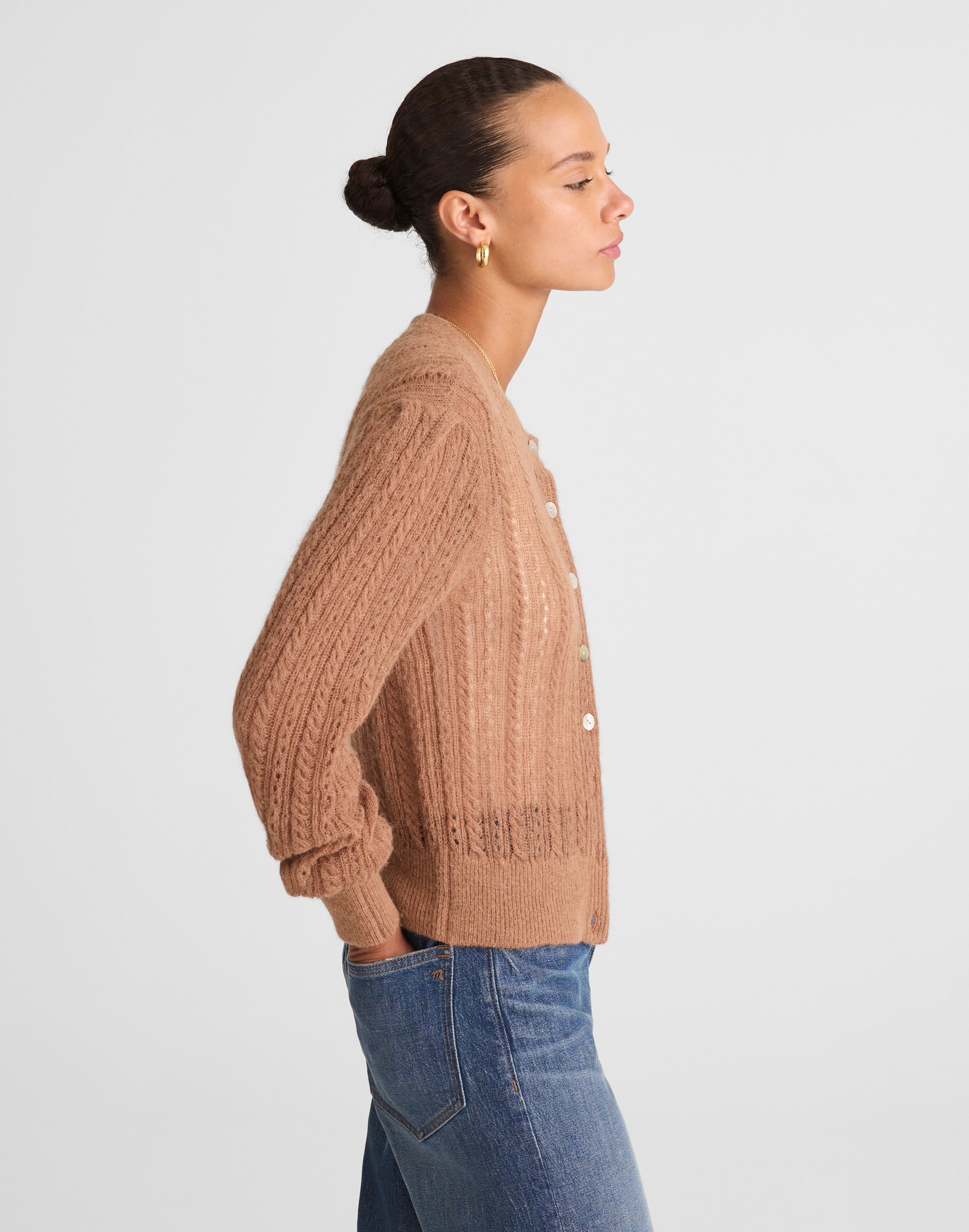 Pointelle-Stitch Cardigan in Alpaca Blend