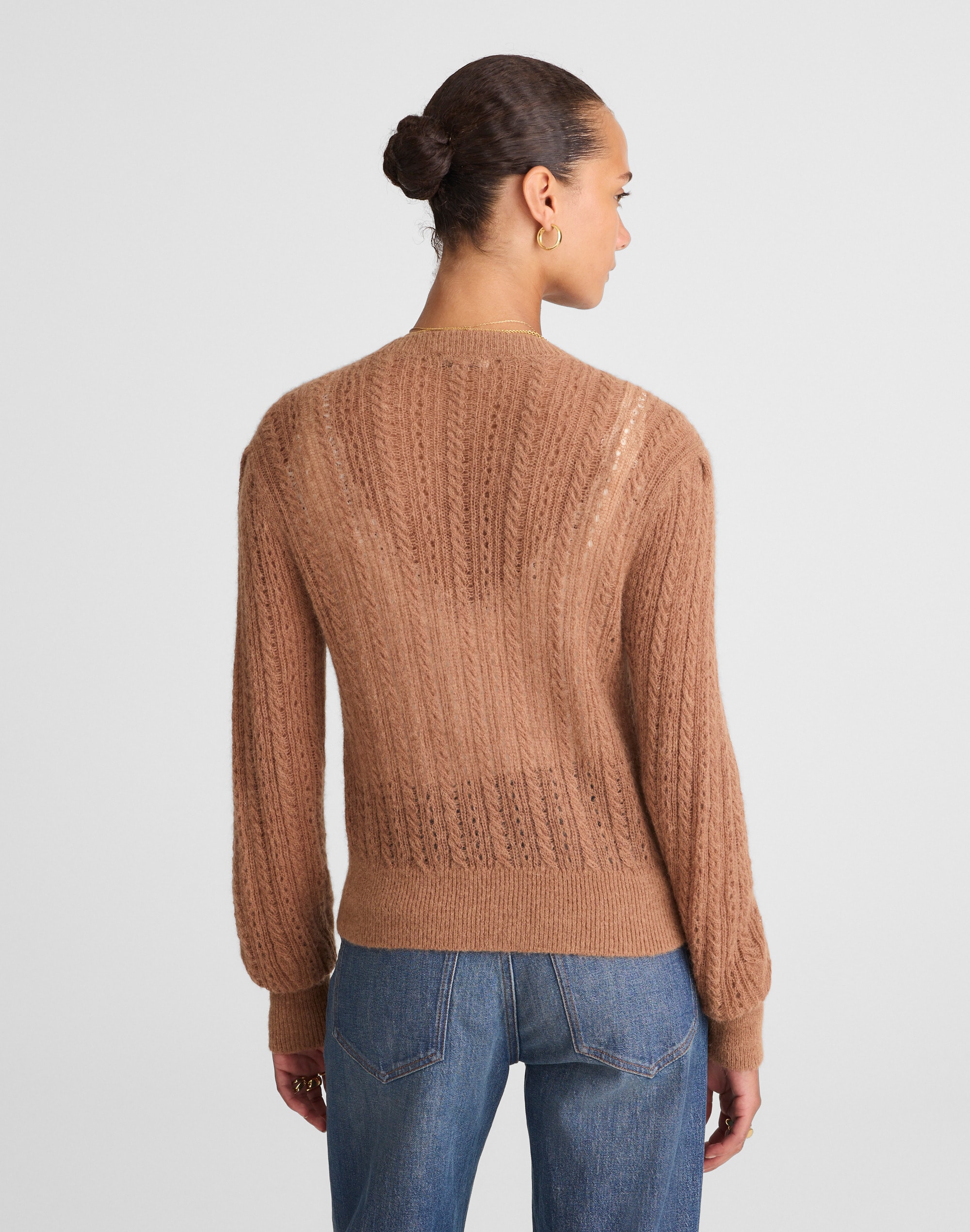 Pointelle-Stitch Cardigan in Alpaca Blend