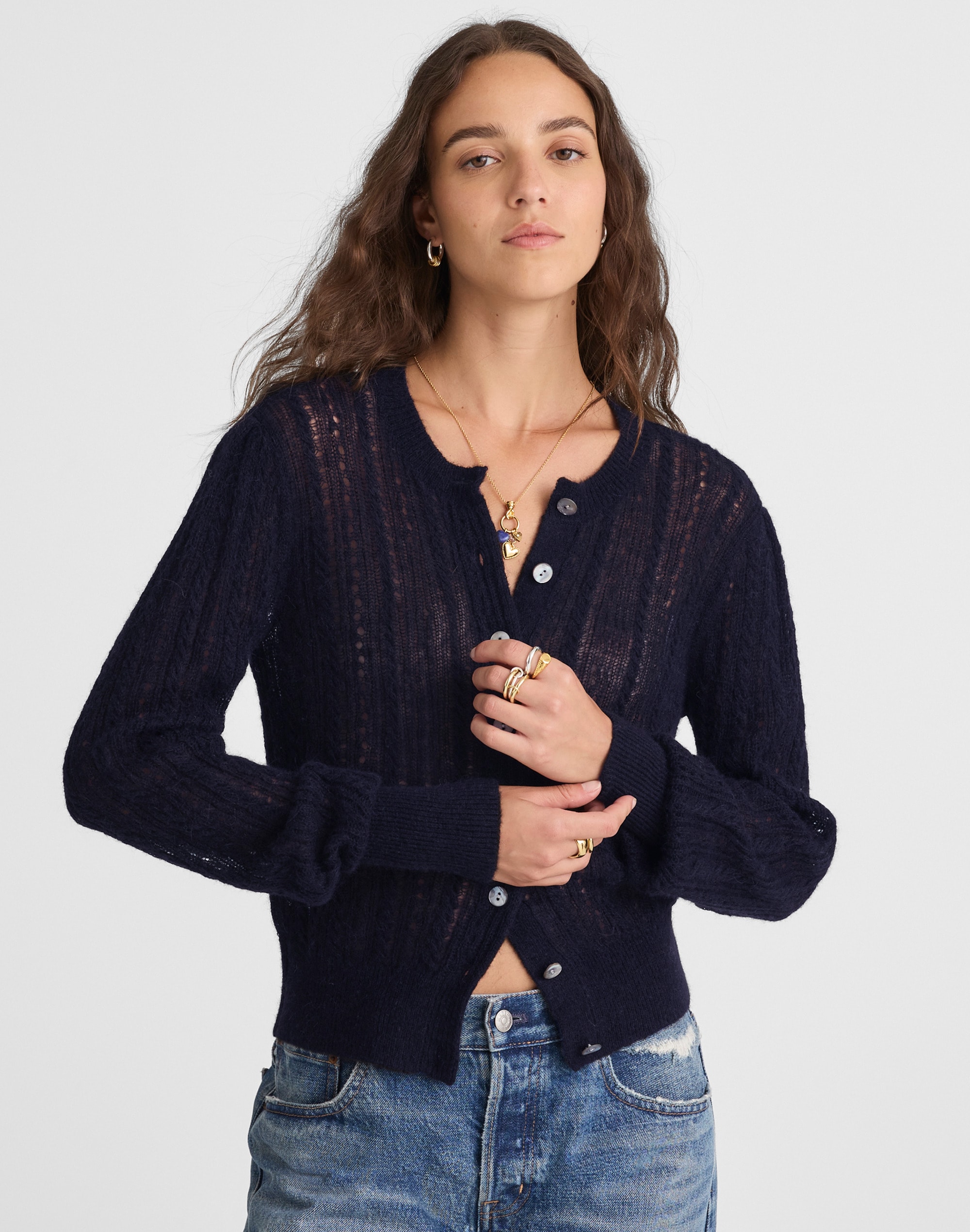 pointelle-stitch cardigan in alpaca blend