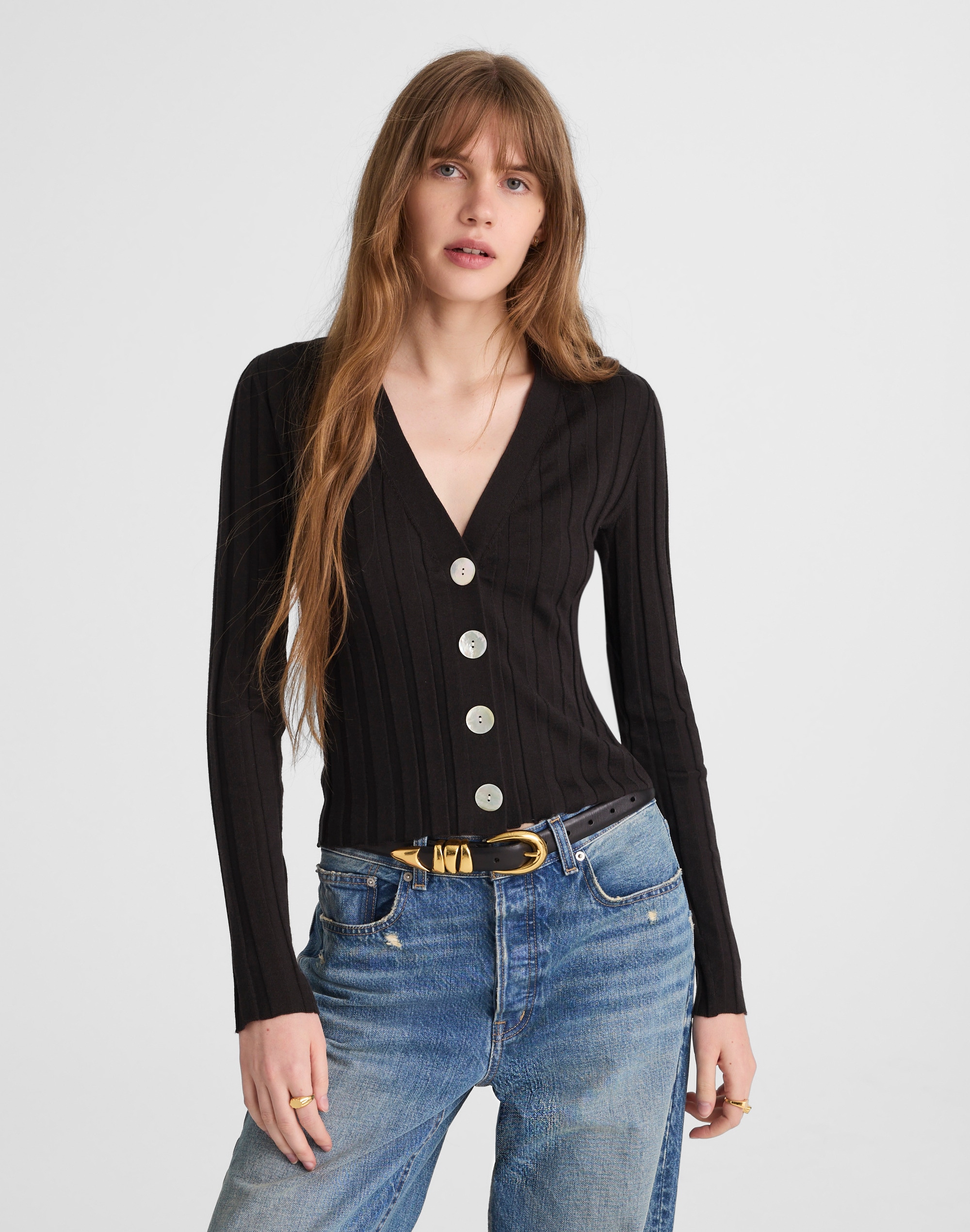 ribbed v-neck cardigan