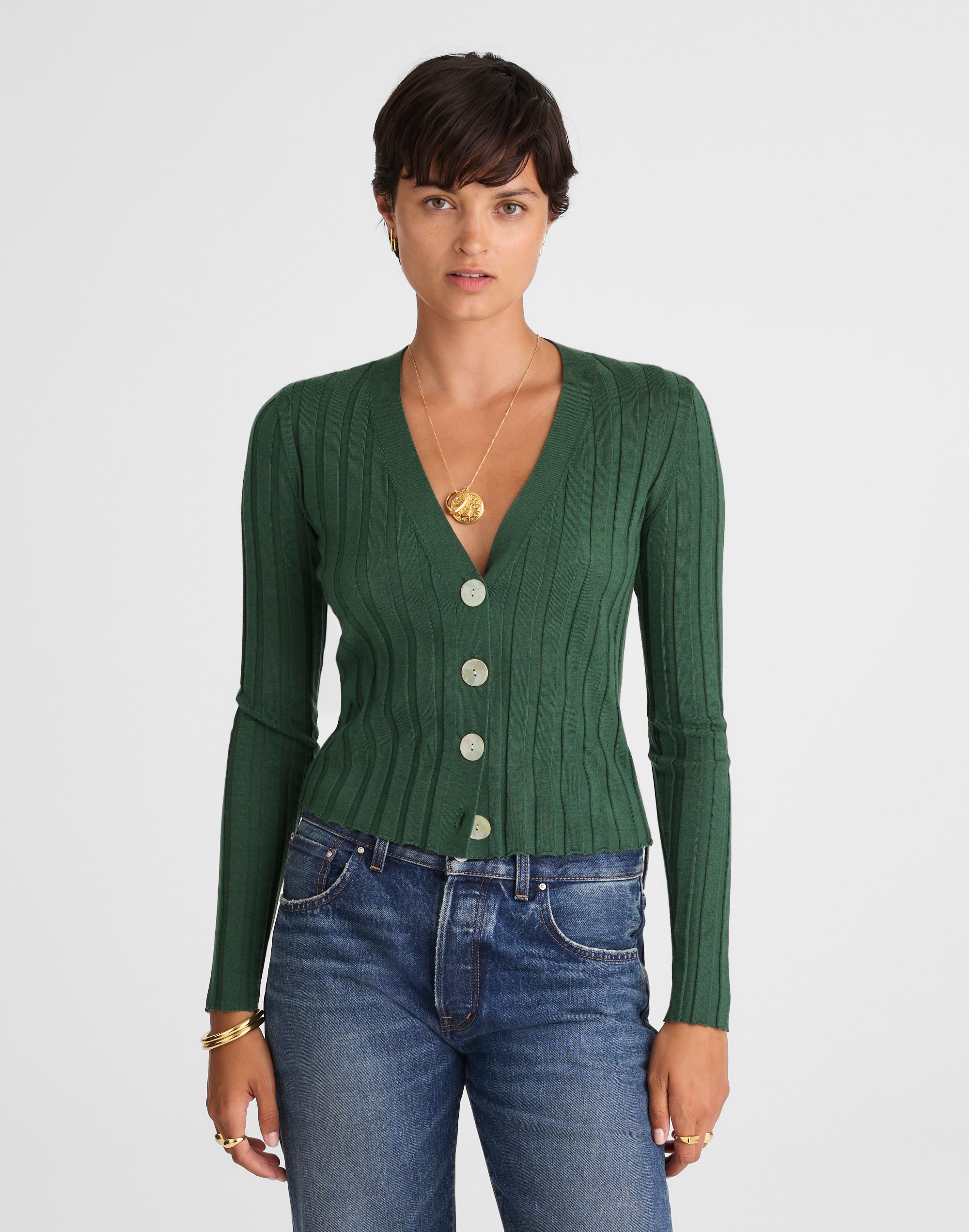 Ribbed V-Neck Cardigan