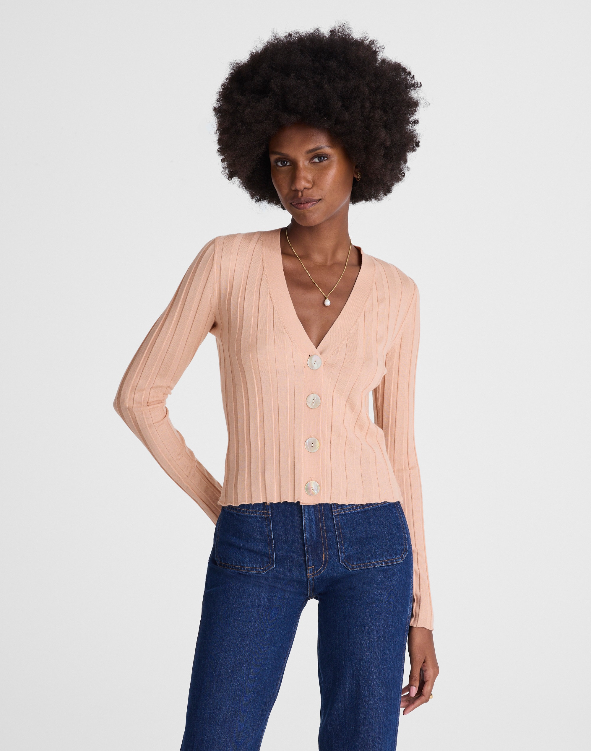 ribbed v-neck cardigan
