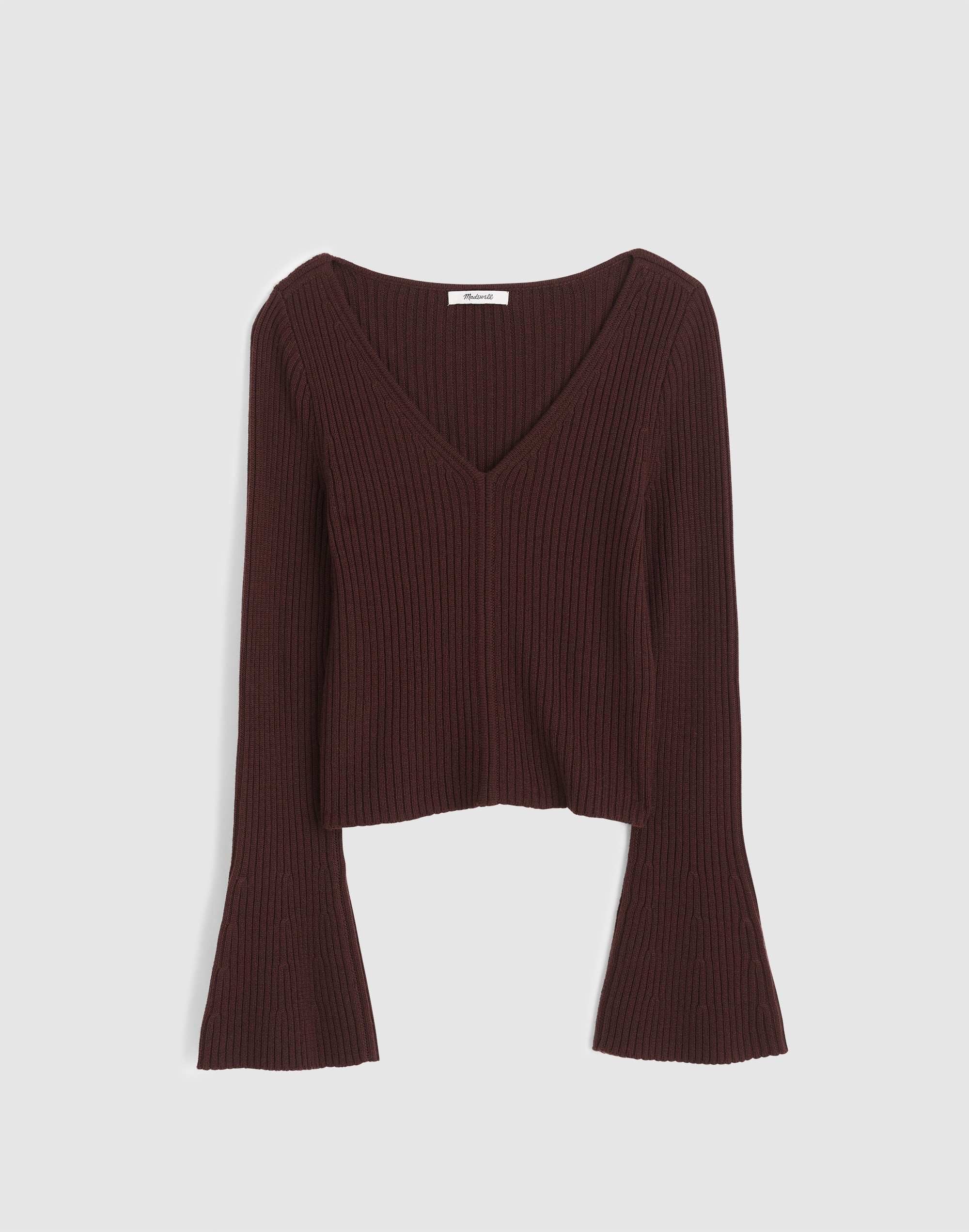 Ribbed V-Neck Sweater Top in Merino Wool
