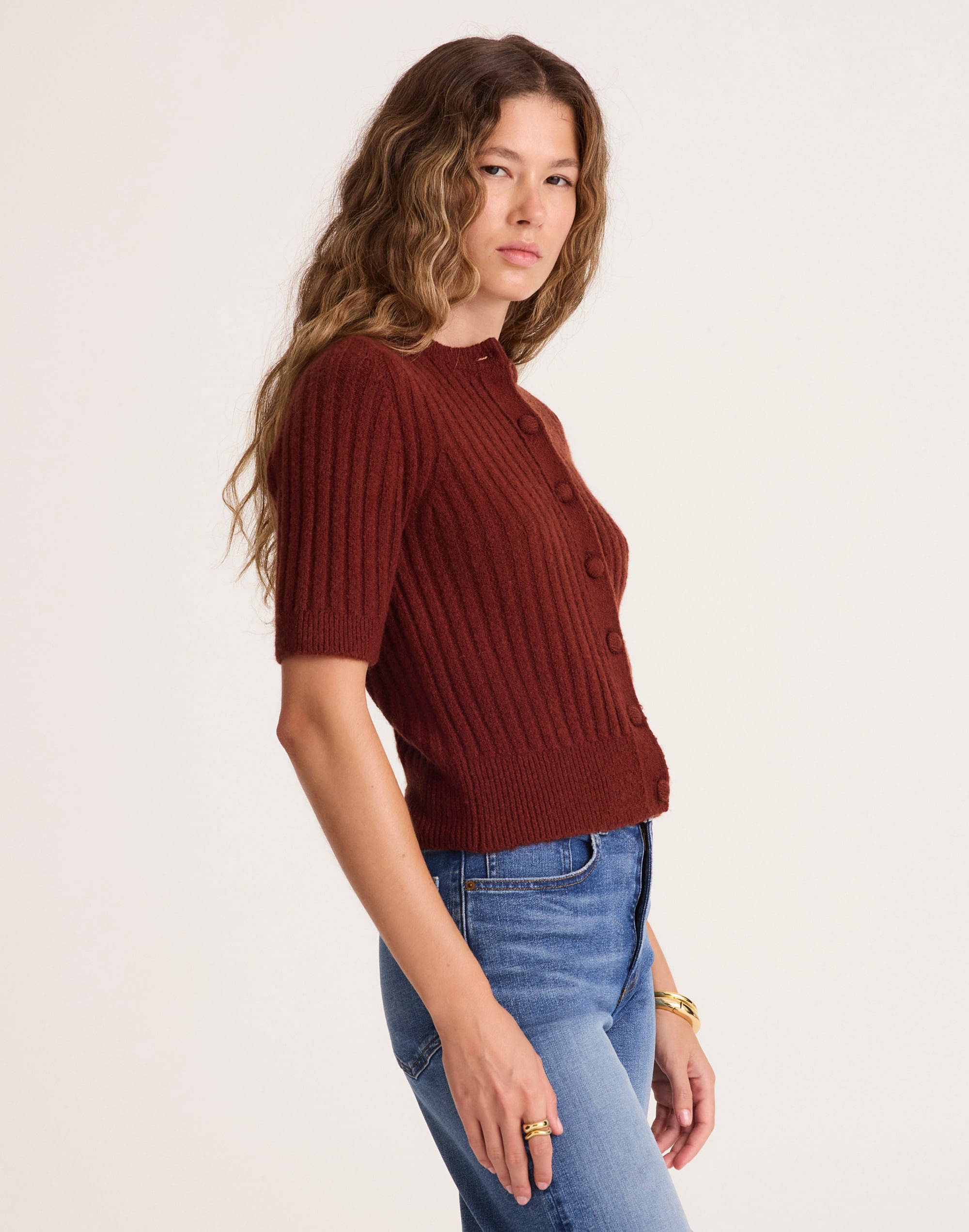 Short Puff-Sleeve Cardigan