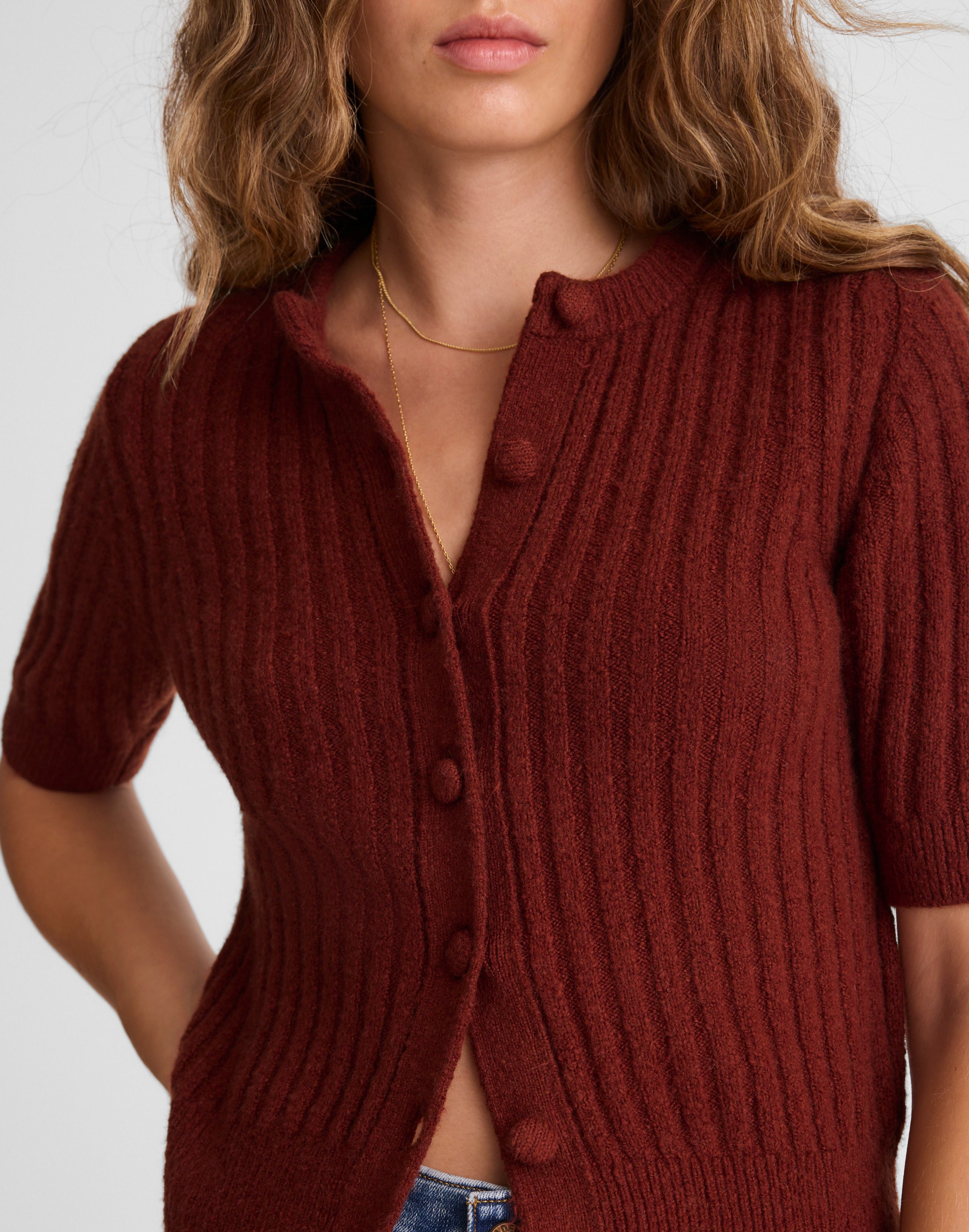 Short Puff-Sleeve Cardigan