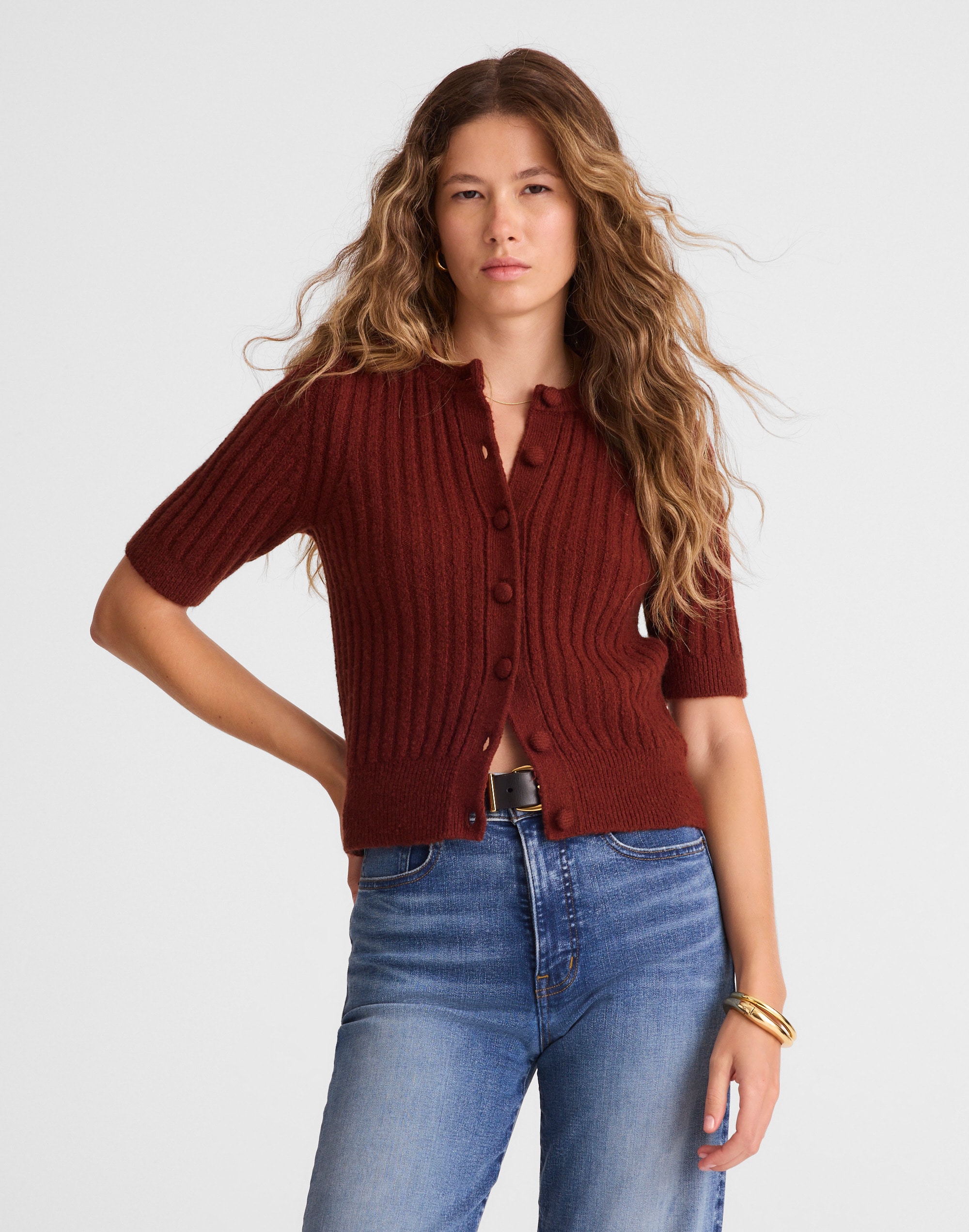 Short Puff-Sleeve Cardigan