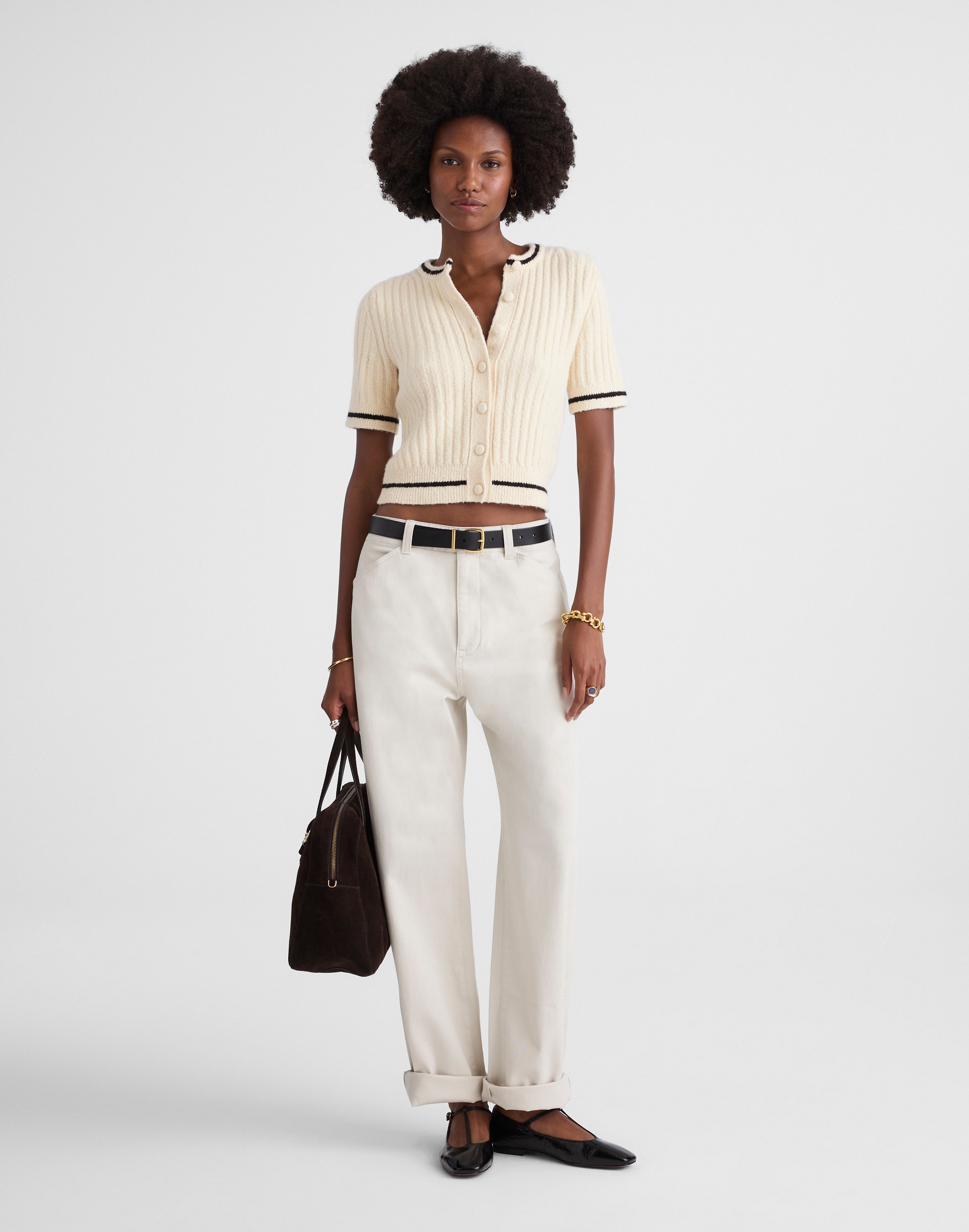 Short Puff-Sleeve Cardigan