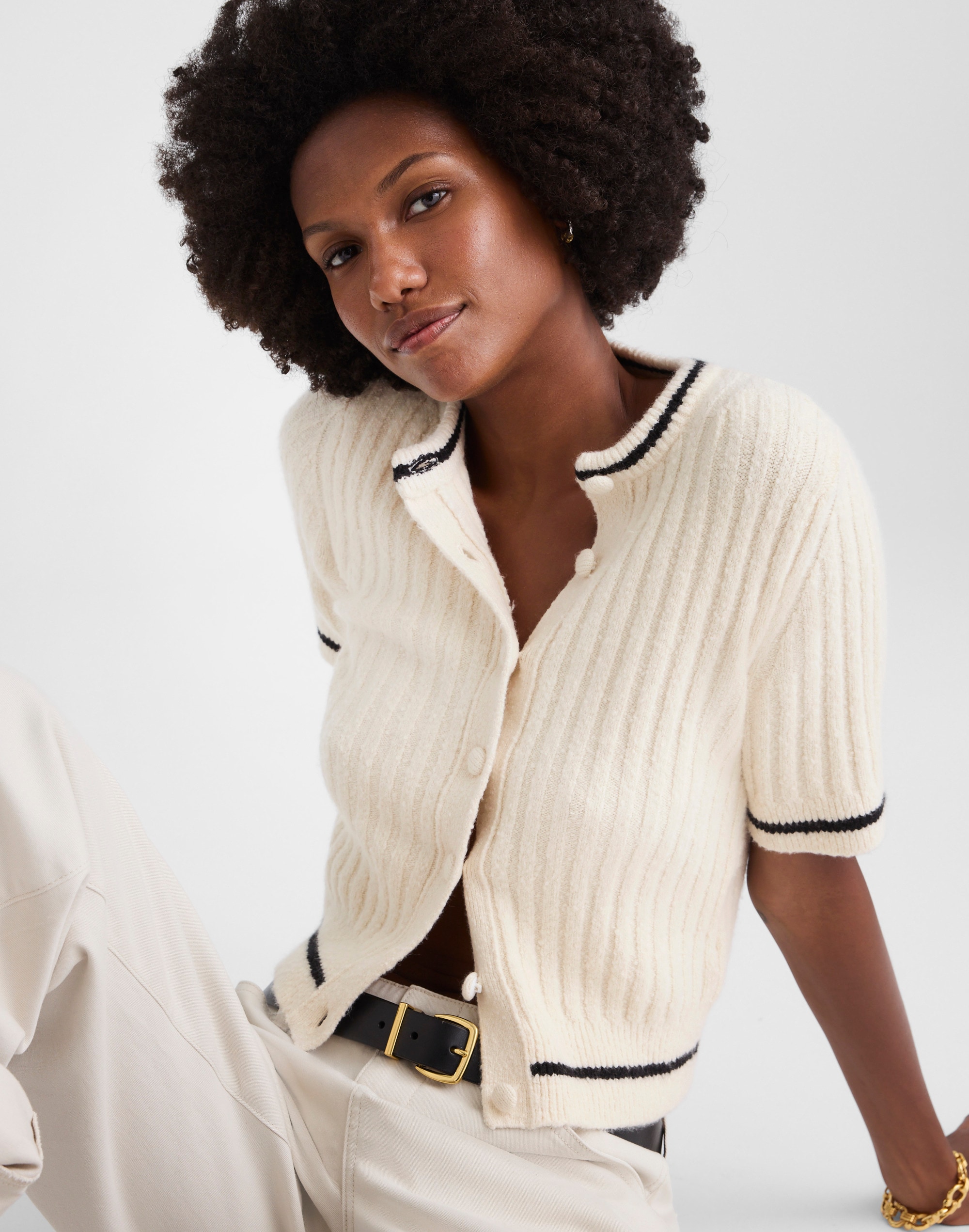 Short Puff-Sleeve Cardigan