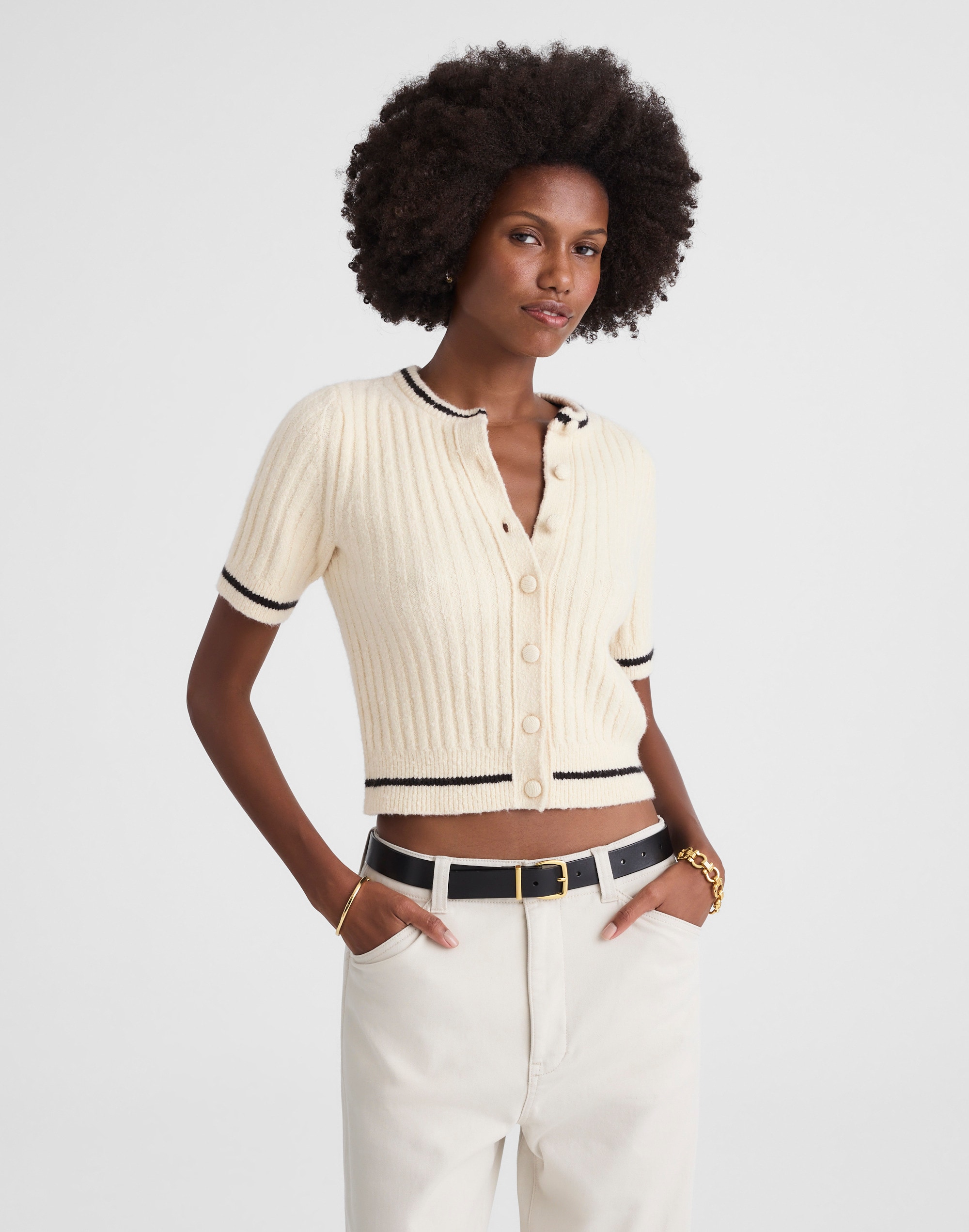 Short Puff-Sleeve Cardigan