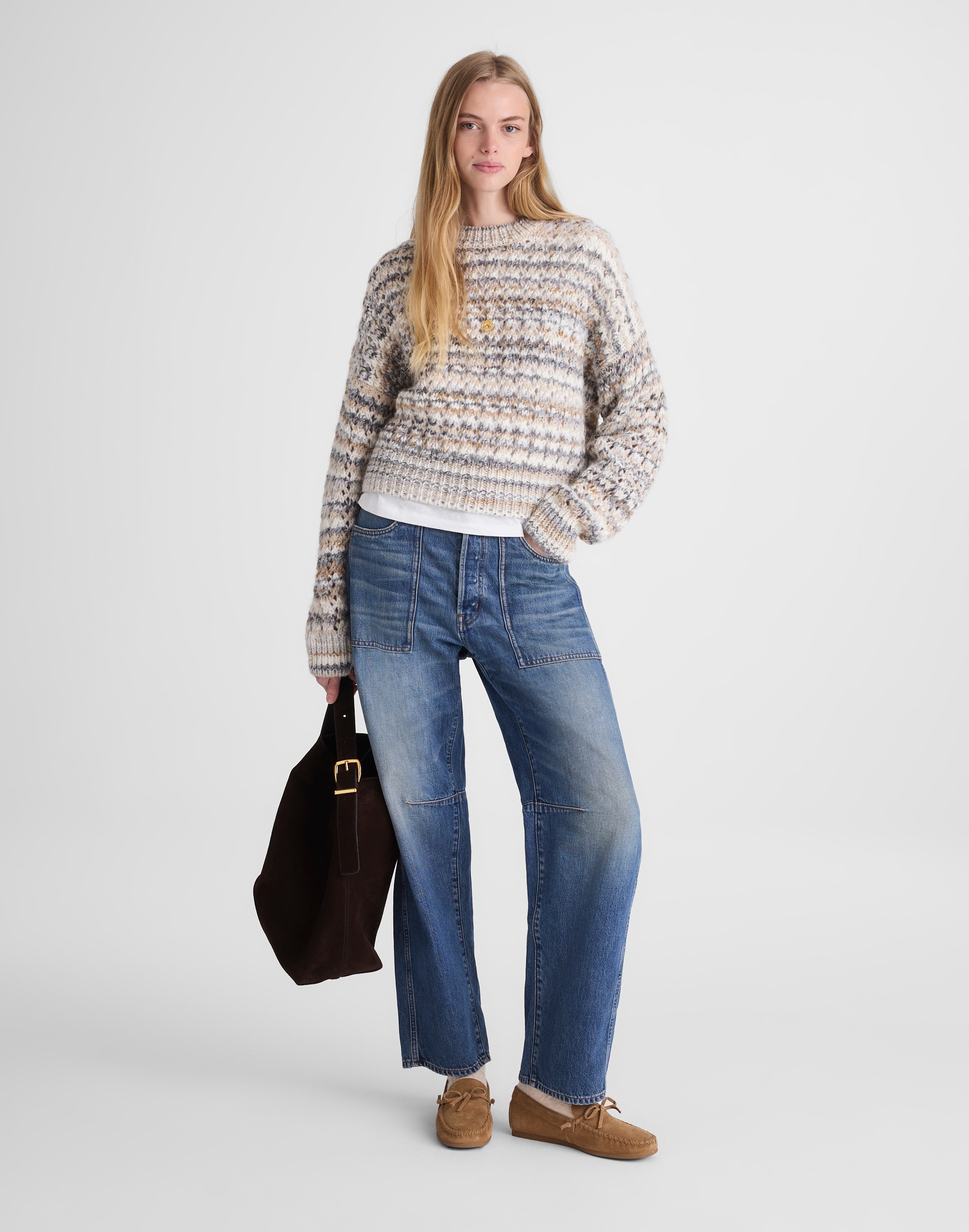 Open-Stitch Mockneck Sweater